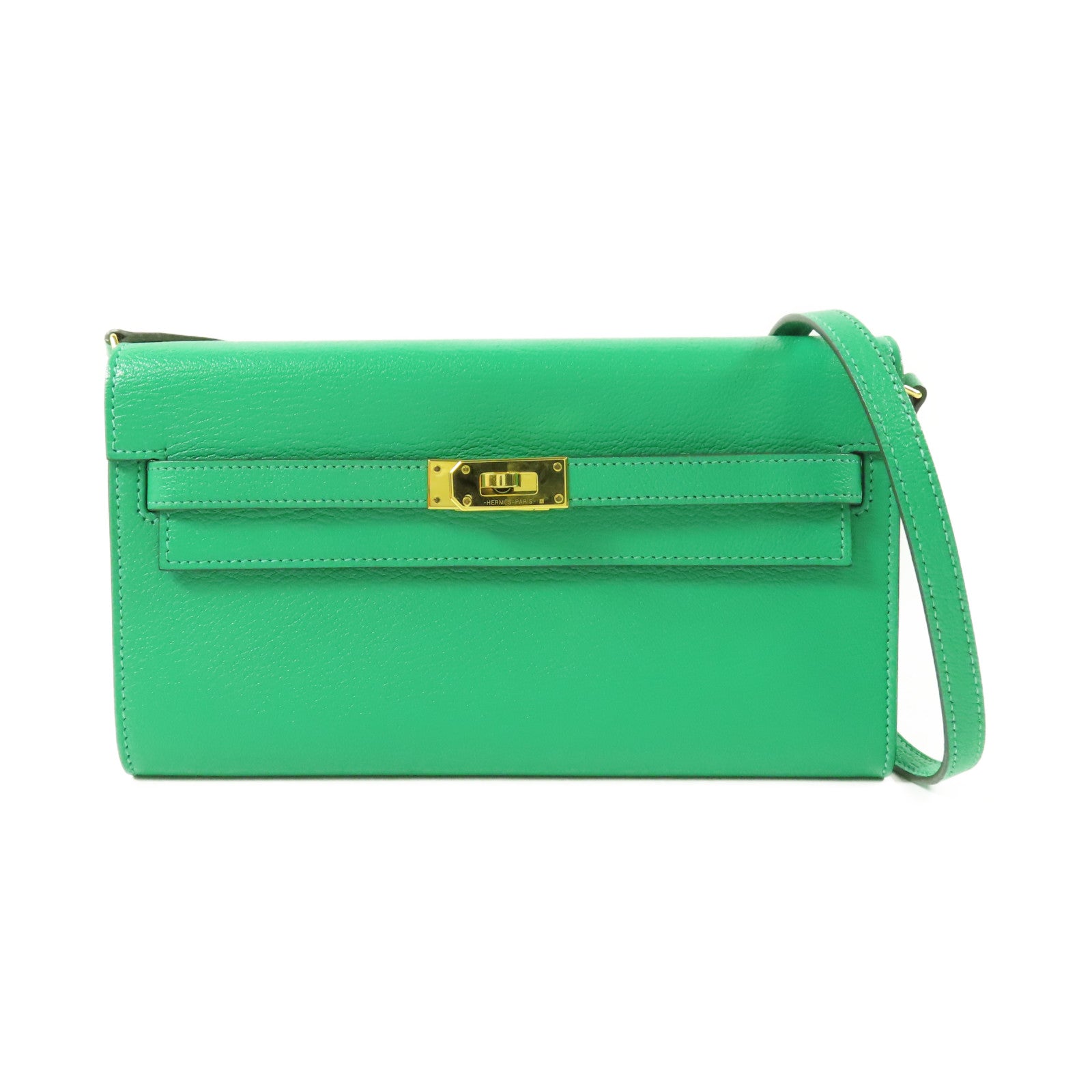 HERMES Chevre皮革Kelly To Go金扣肩背袋6W Menthe/綠色