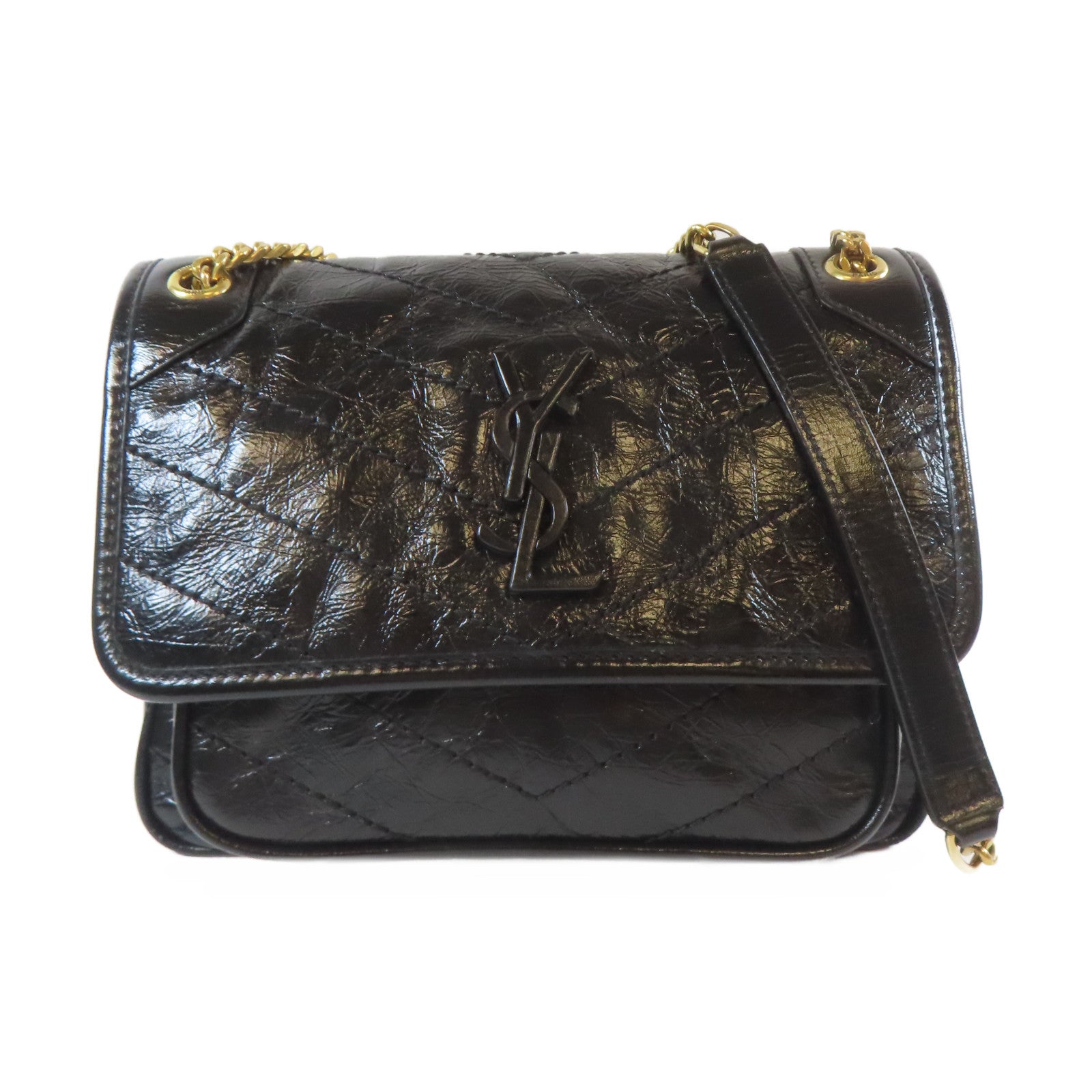 SAINT LAURENT 牛皮皮革Niki Baby金扣鏈帶肩背袋黑色