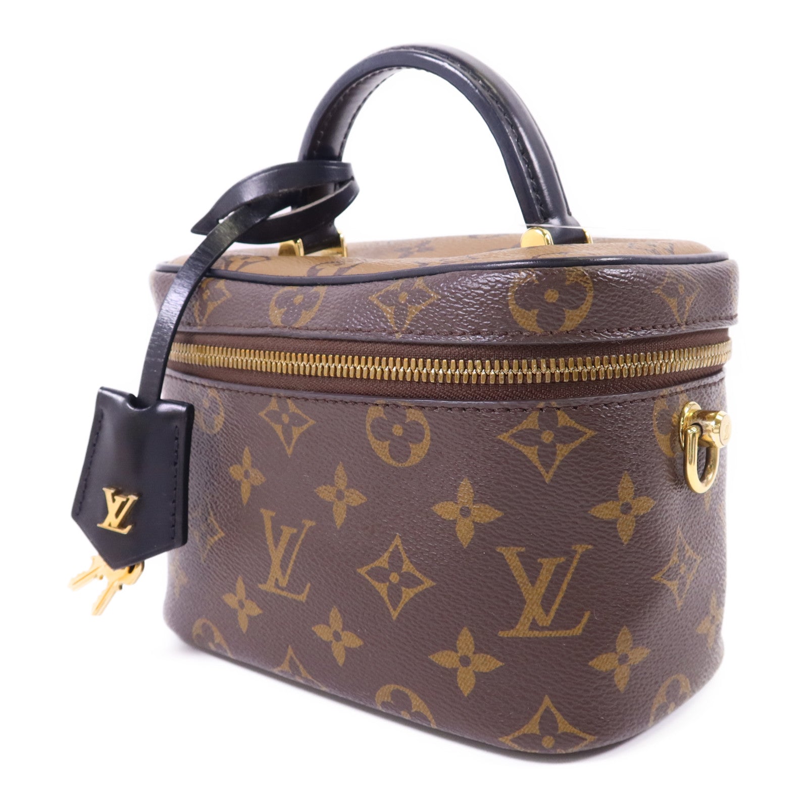LOUIS VUITTON Monogram Reverse Vanity PM金扣手挽肩背兩用袋棕色
