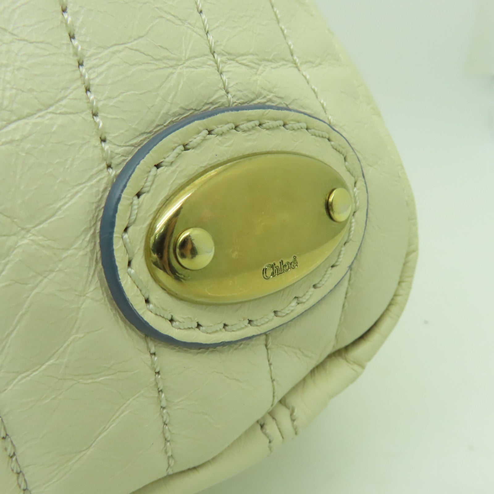 Chloe 牛皮皮革Handbag金扣手挽袋米白色