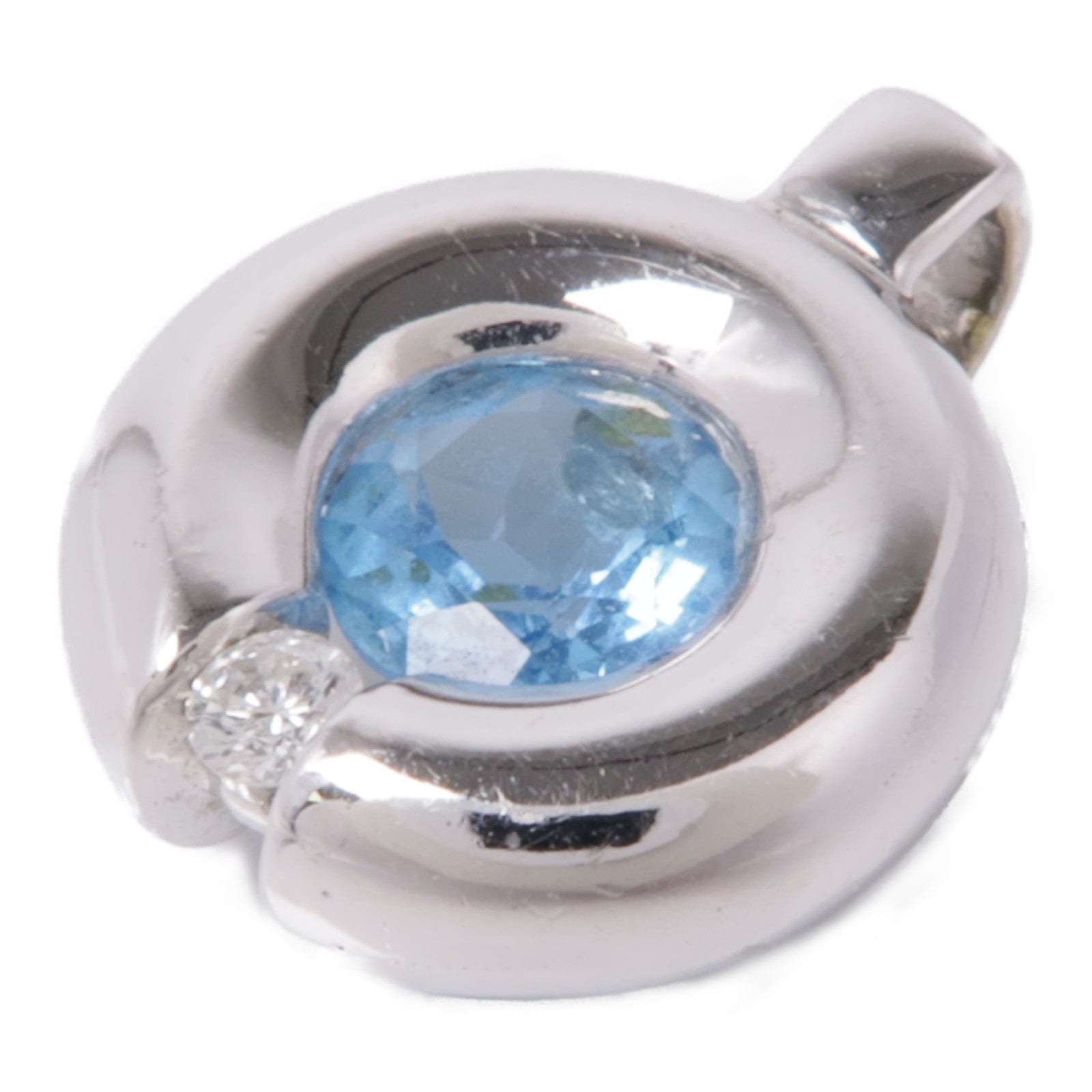 JEWELRY 18K白金Blue Topaz/Diamond Pendant Top藍色托帕石/鑽石吊墜