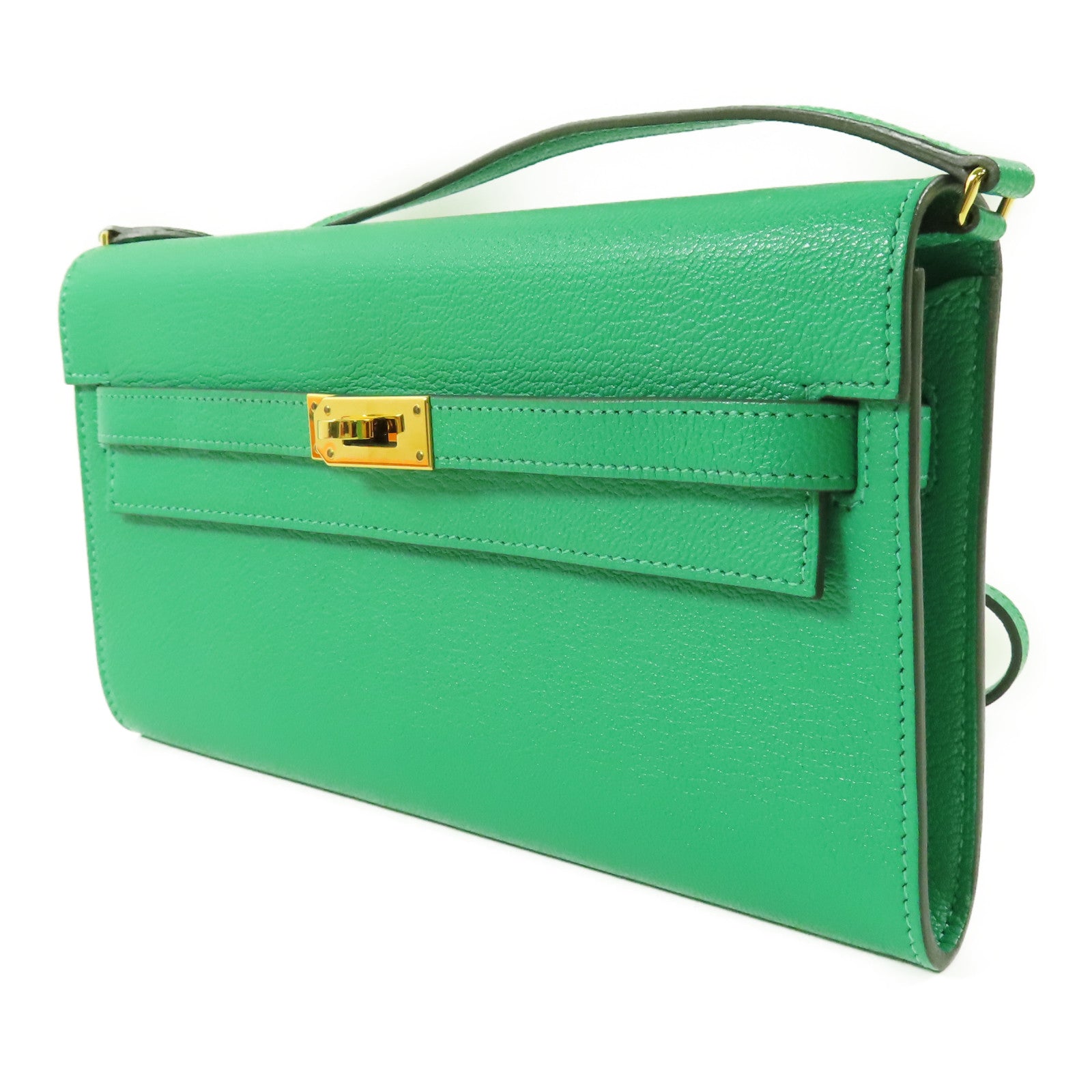 HERMES Chevre皮革Kelly To Go金扣肩背袋6W Menthe/綠色
