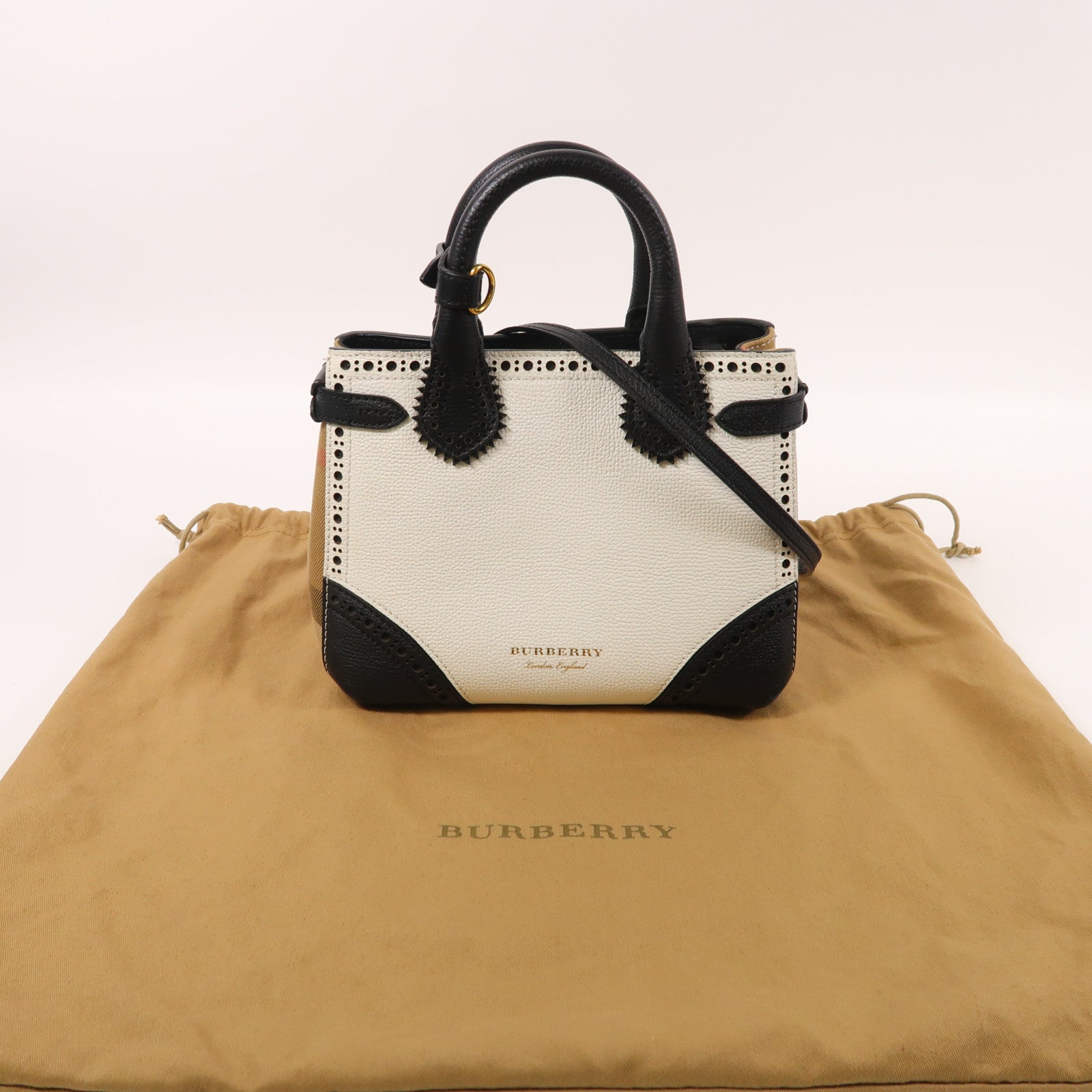 BURBERRY 牛皮皮革/帆布2 Way Shoulder金扣手挽肩背兩用袋