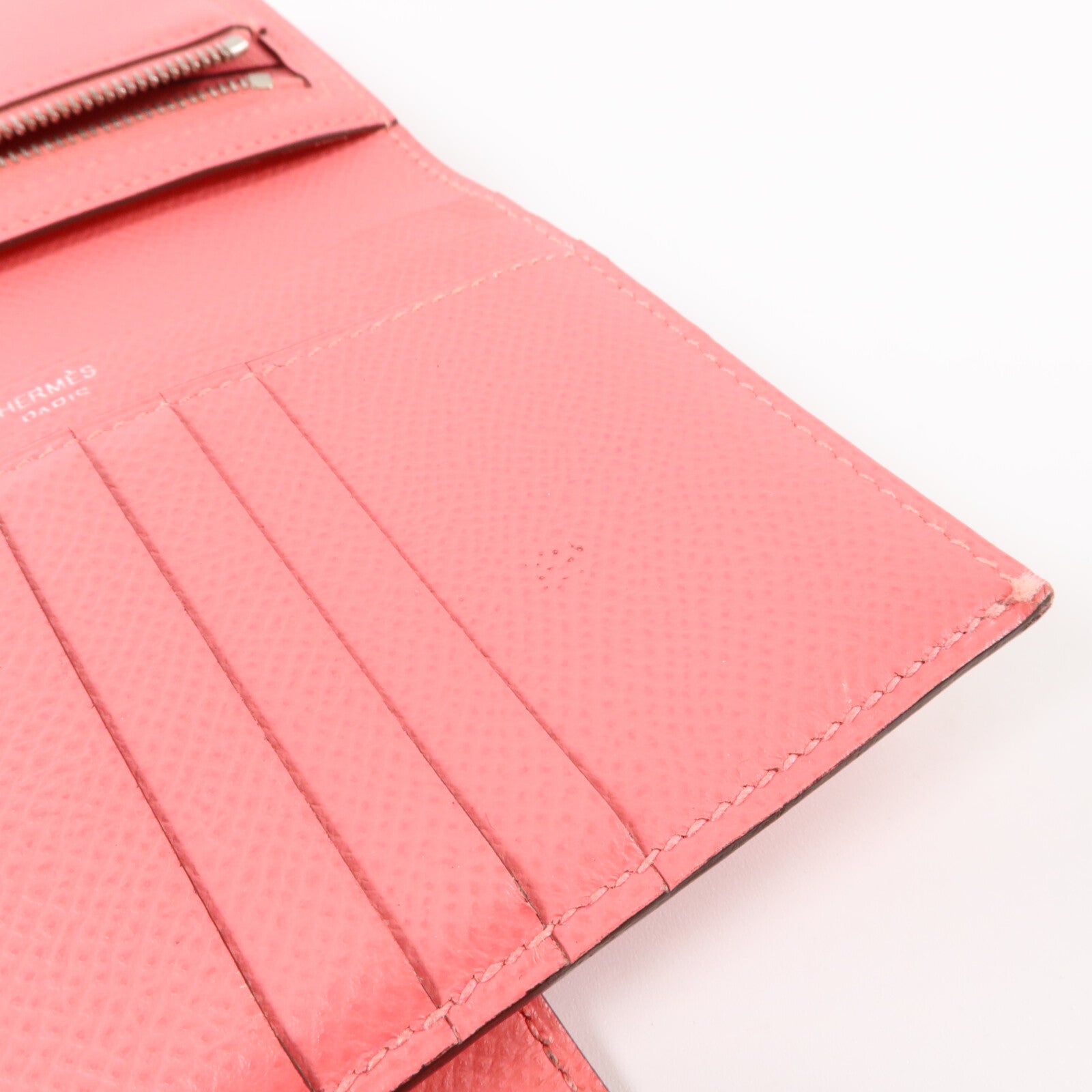 HERMES Epsom皮革Bearn Compact Wallet銀扣錢包Rose Azalee
