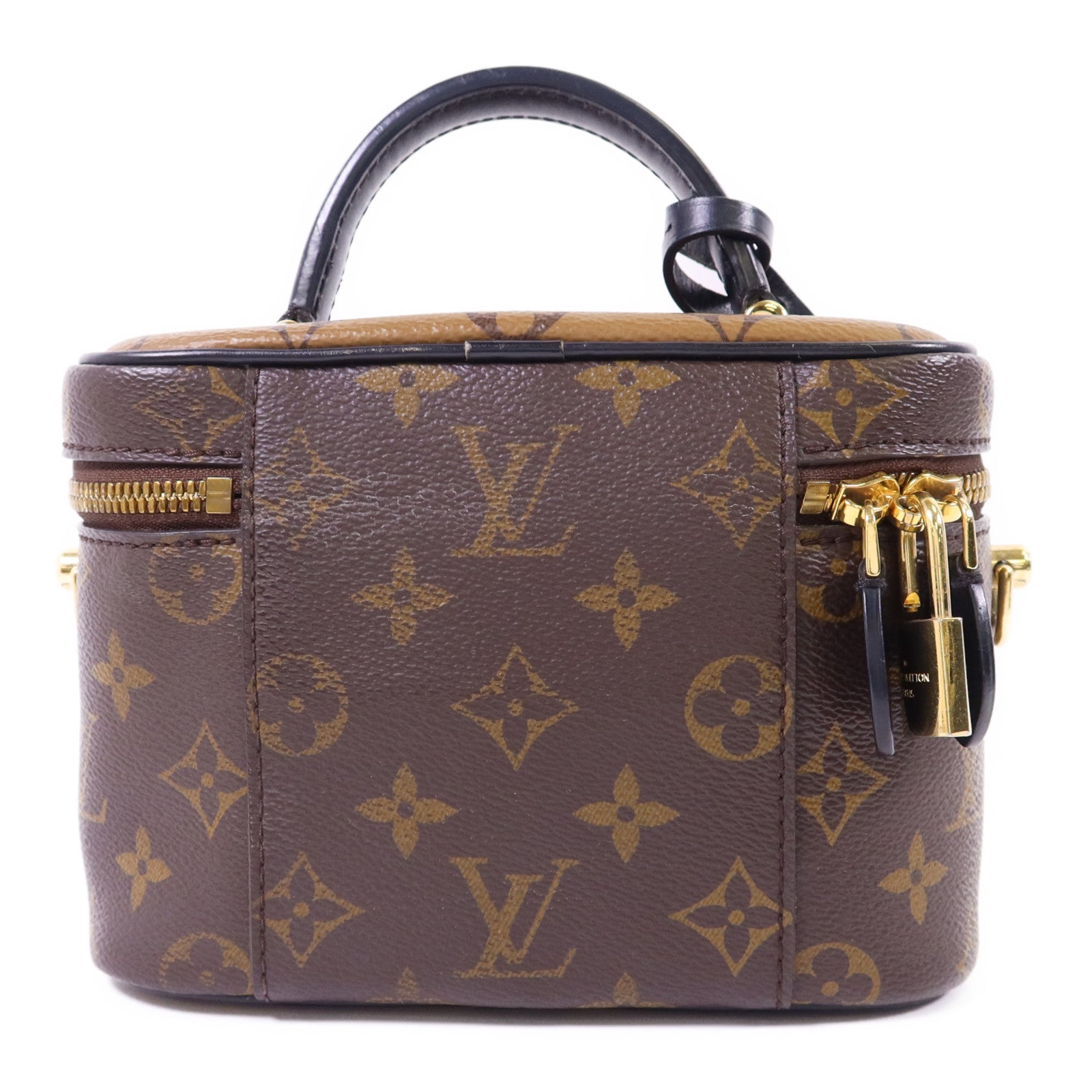 LOUIS VUITTON Monogram Reverse Vanity PM金扣手挽肩背兩用袋棕色