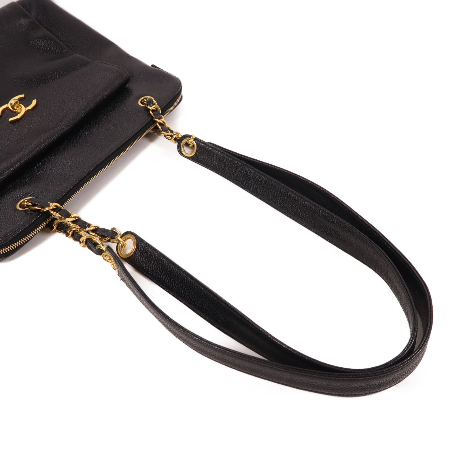 CHANEL 牛皮皮革Chain Shoulder Tote金扣肩背袋/手挽袋
