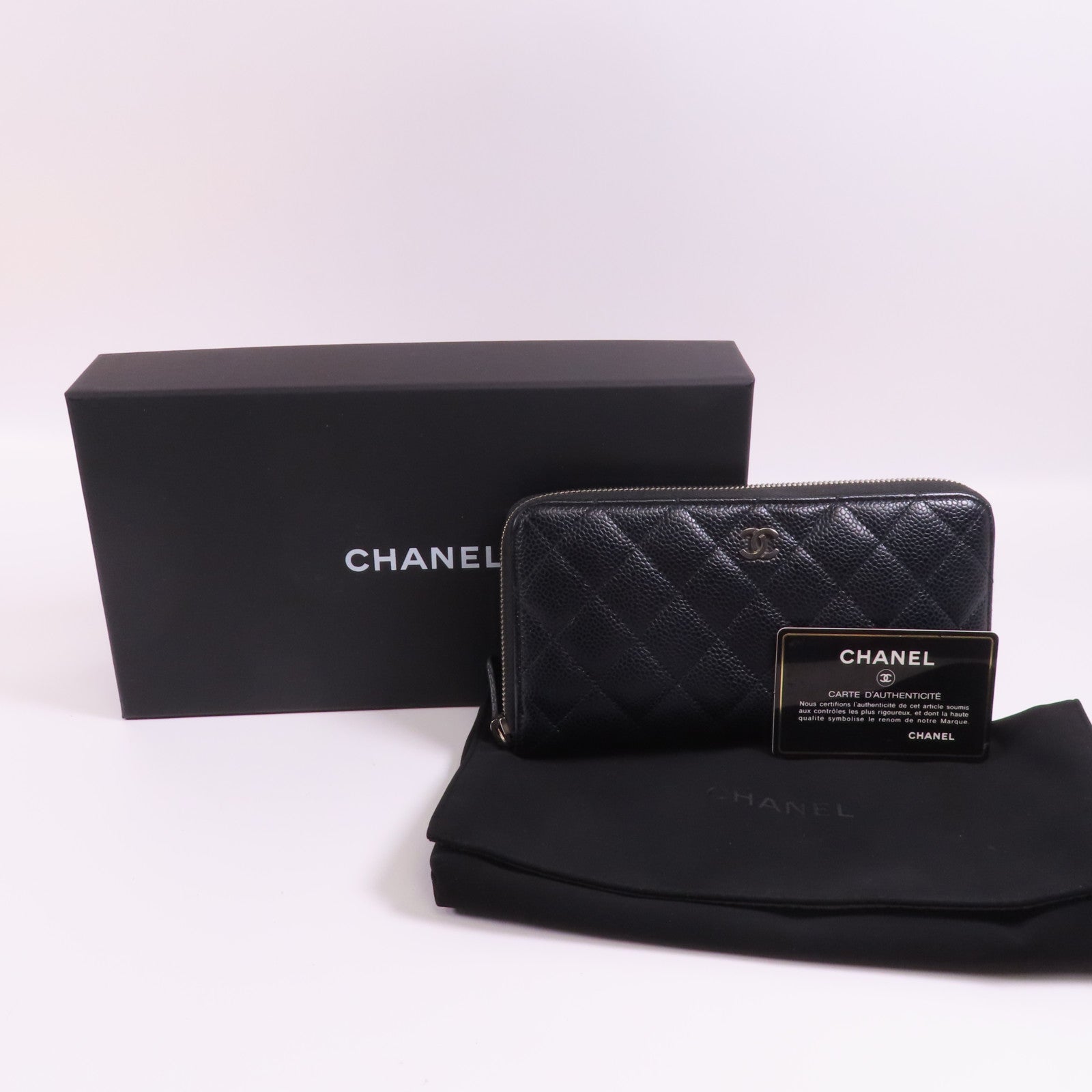CHANEL CC SHW Long Wallet A50097 Calfskin Leather Black