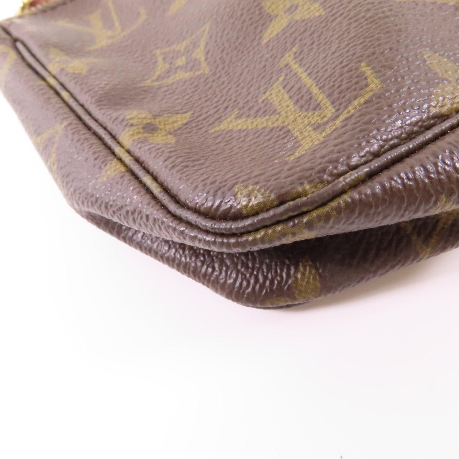 LOUIS VUITTON Monogram Pochette Accessoires金扣手挽袋棕色