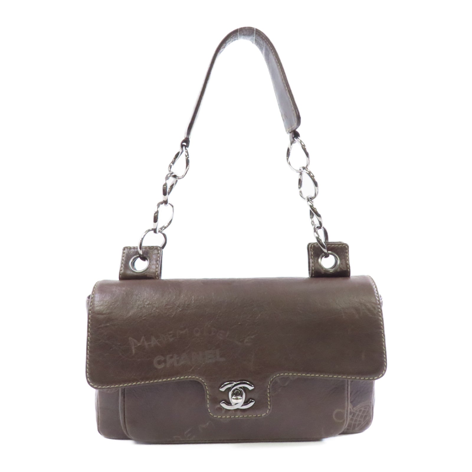 CHANEL 牛皮皮革Shoulder Bag銀扣肩背袋啡色
