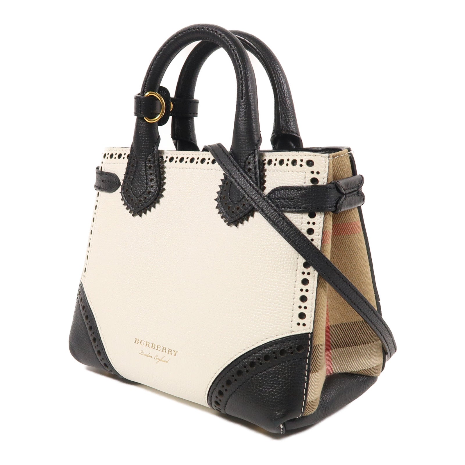 BURBERRY 牛皮皮革/帆布2 Way Shoulder金扣手挽肩背兩用袋