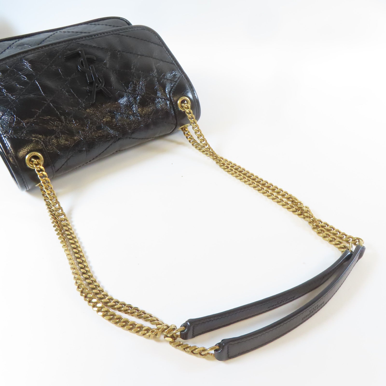 SAINT LAURENT 牛皮皮革Niki Baby金扣鏈帶肩背袋黑色