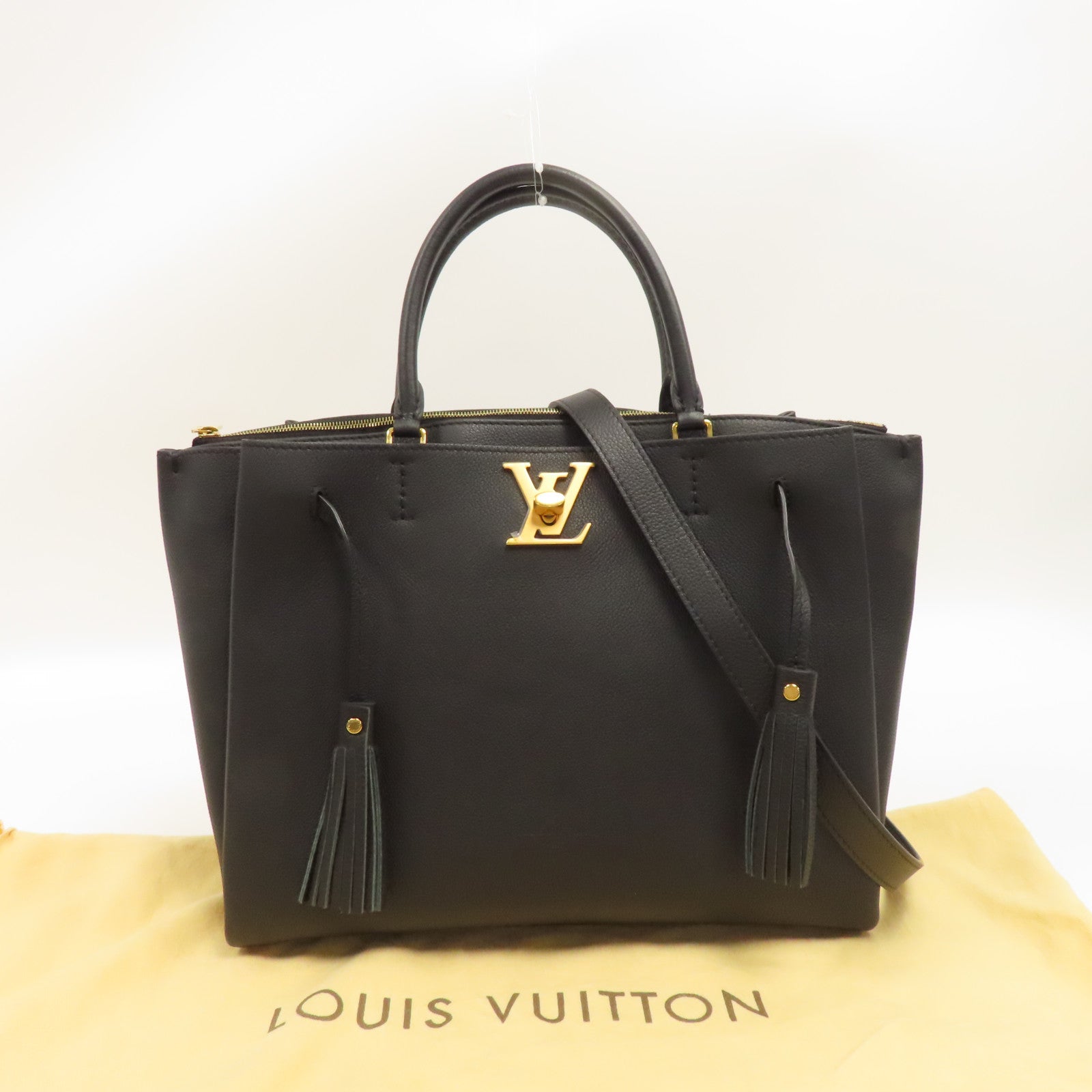 LOUIS VUITTON 牛皮皮革Lockme Tote PM金扣手挽肩背兩用袋黑色