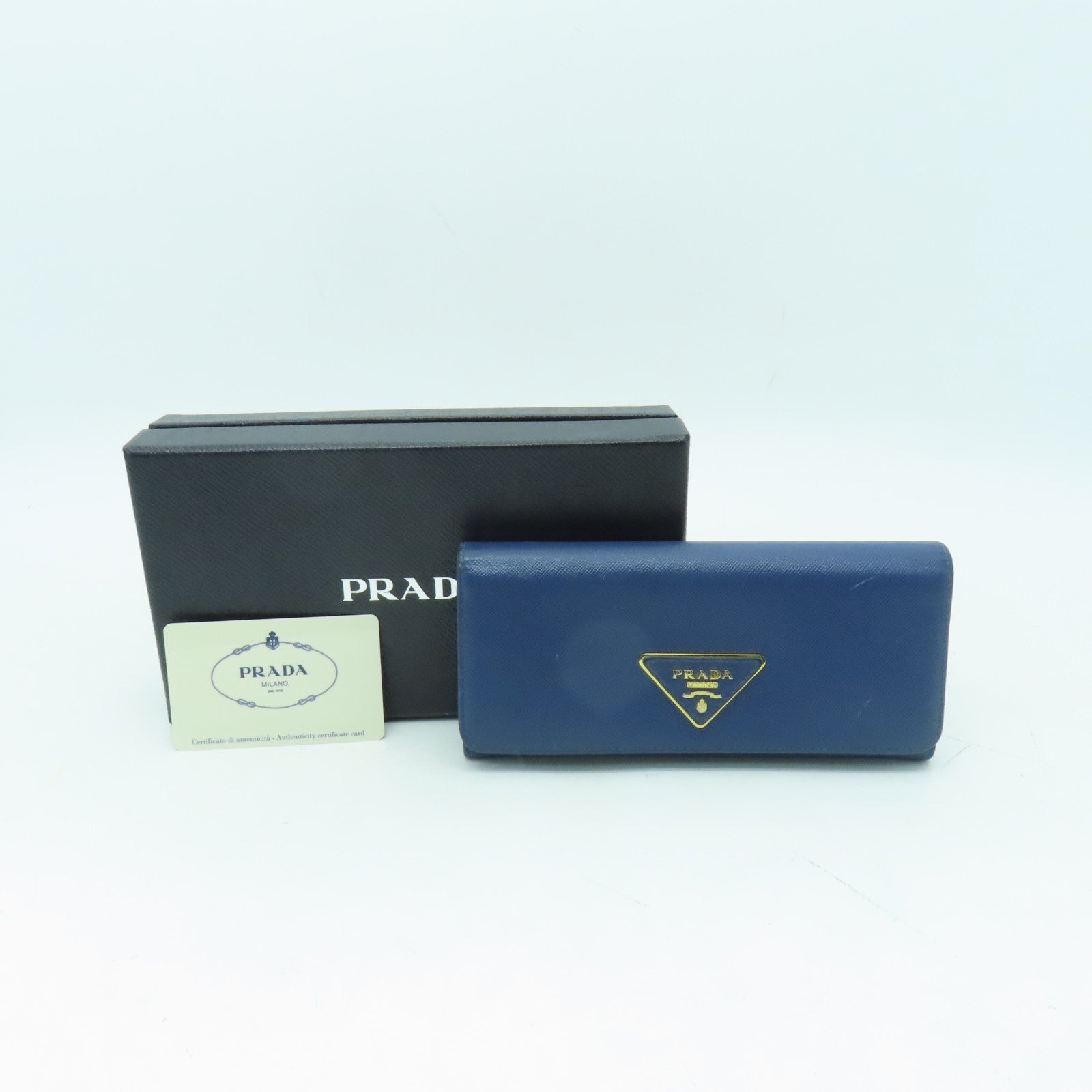 PRADA 【清倉大減價】牛皮皮革Long Wallet金扣長錢包藍色