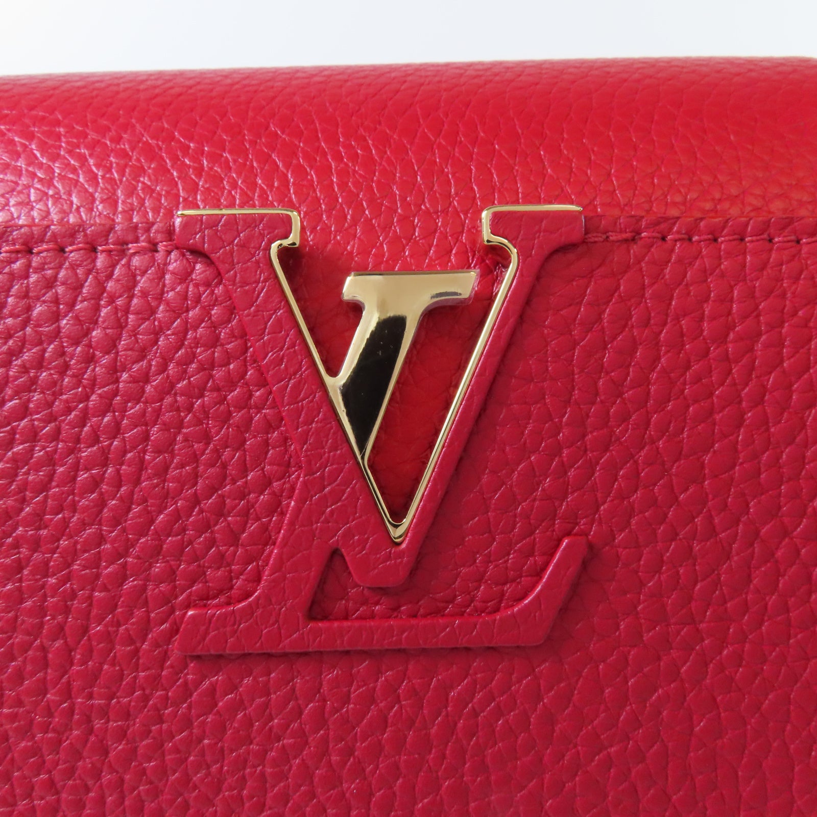 LOUIS VUITTON 【激減優惠】Taurillon Capucines MM金扣手挽肩背兩用袋紅色