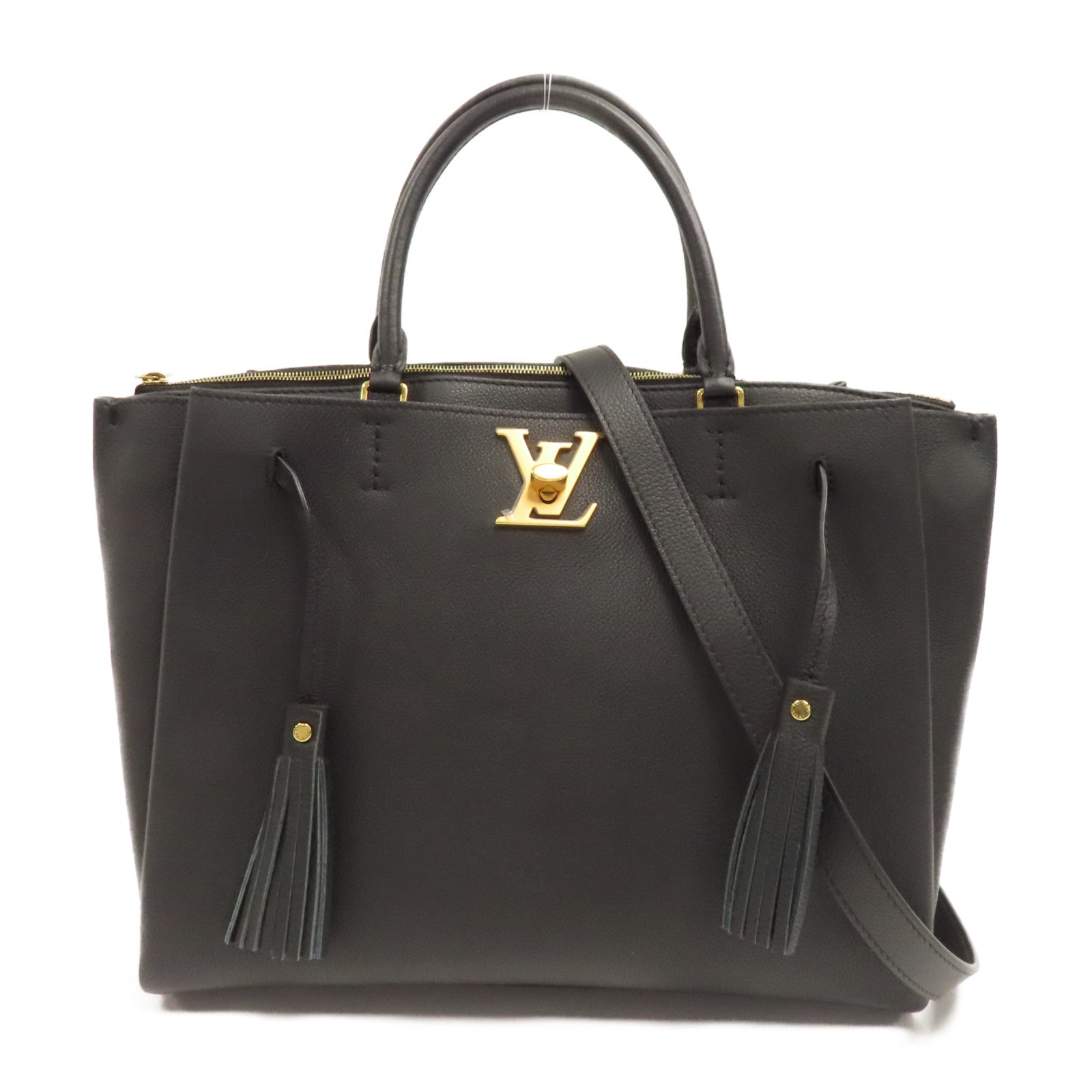 LOUIS VUITTON 牛皮皮革Lockme Tote PM金扣手挽肩背兩用袋黑色
