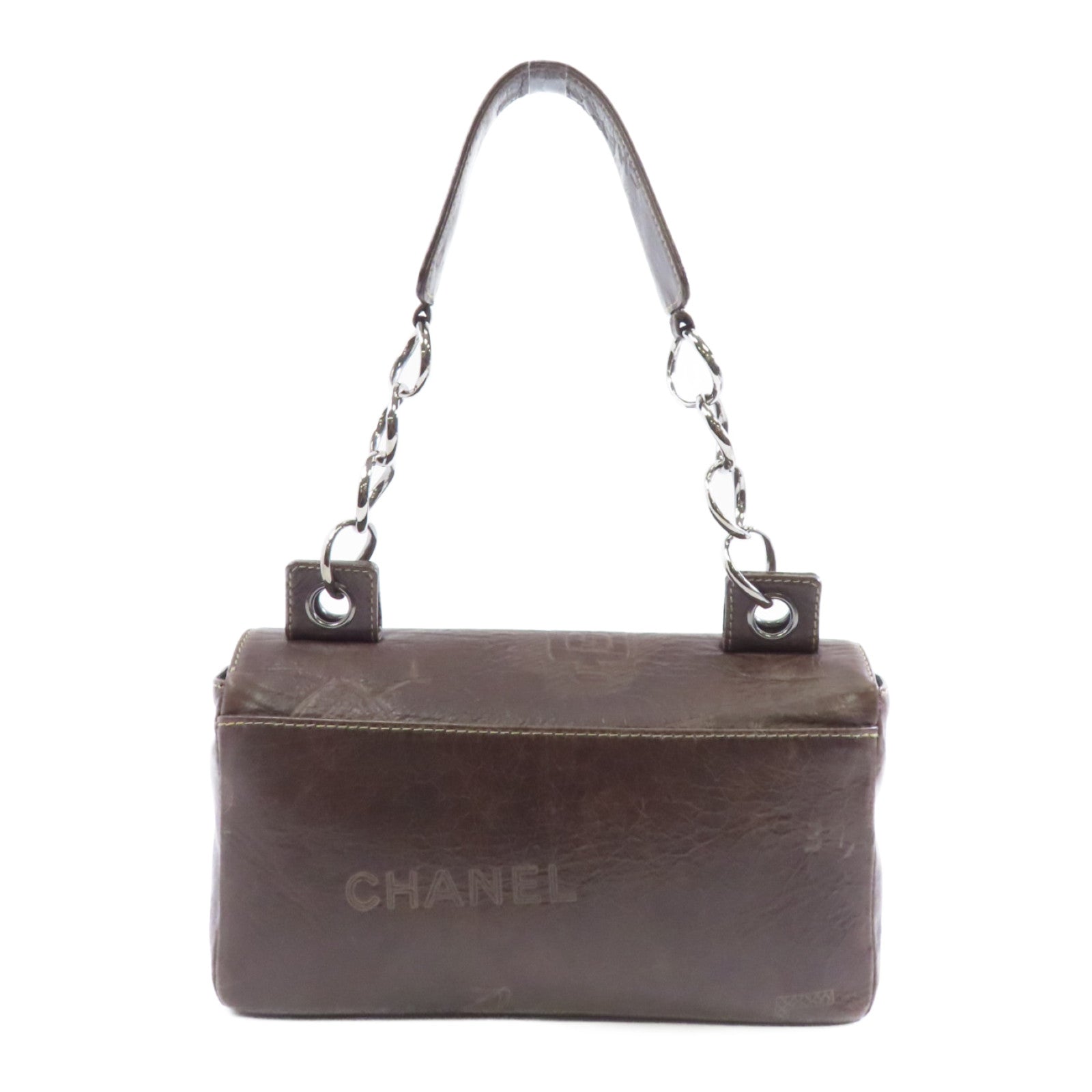 CHANEL 牛皮皮革Shoulder Bag銀扣肩背袋啡色