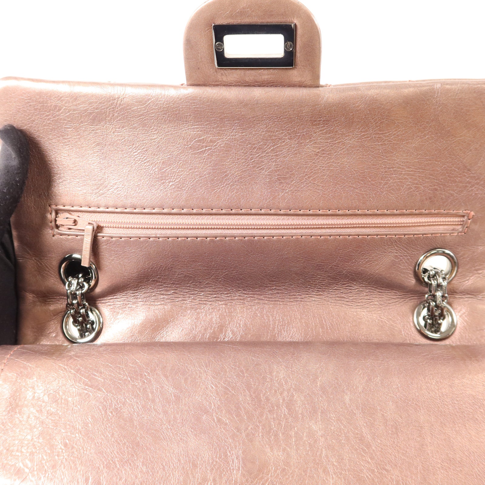 CHANEL 牛皮皮革2.55 Chain Shoulder銀扣鏈帶肩背袋