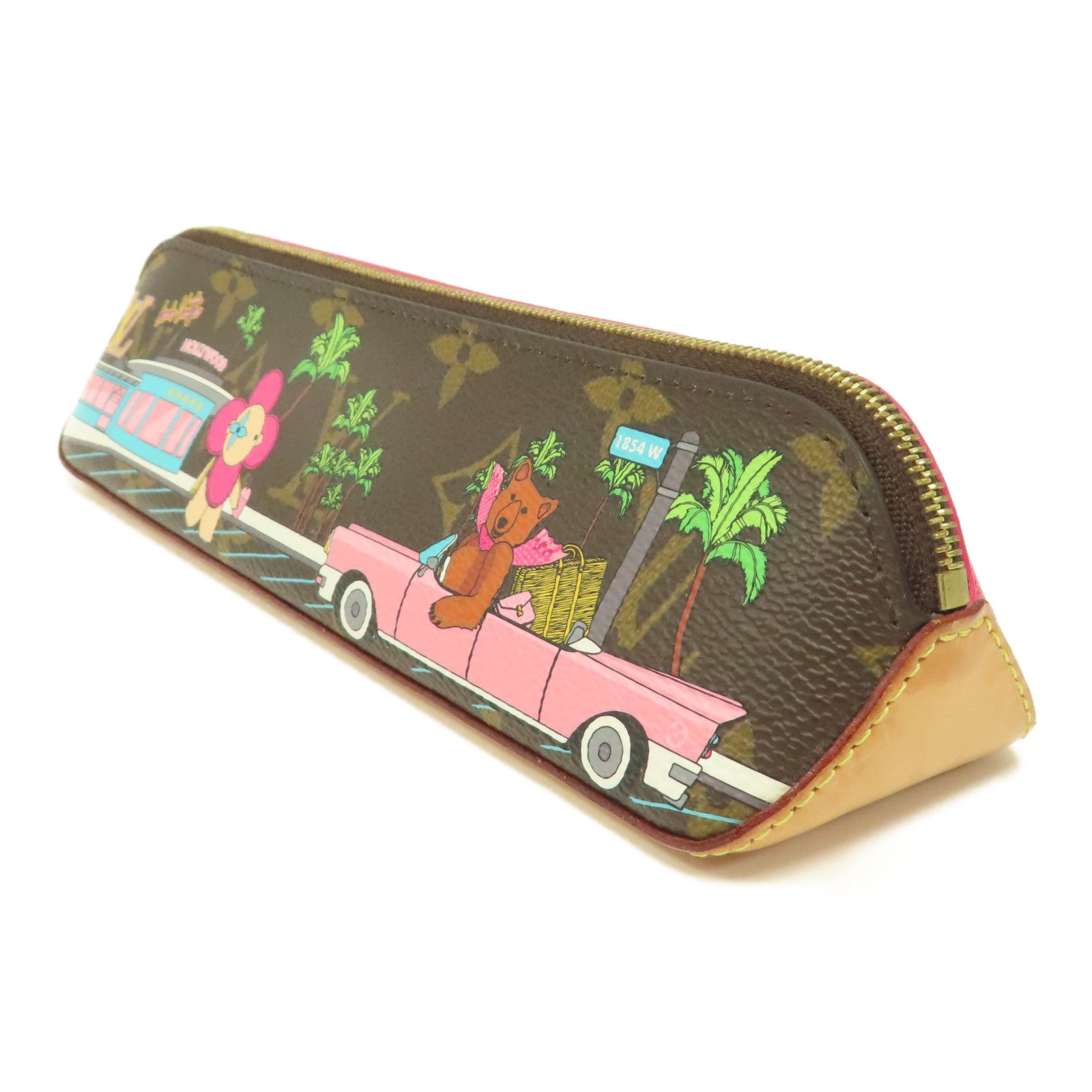 LOUIS VUITTON Monogram Hollywood X mas Eizabeth金扣筆袋彩色/粉紅色/啡色