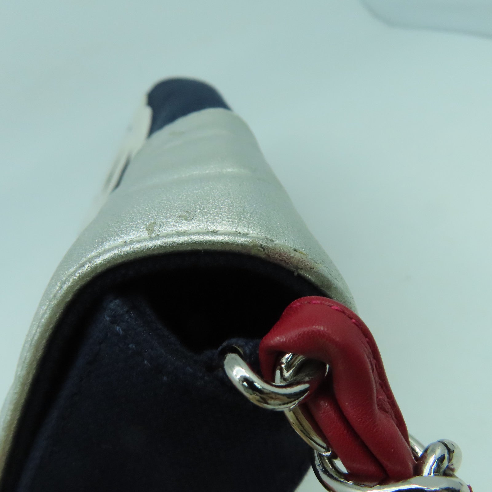 CHANEL 【激減優惠】帆布Chain Shoulder銀扣鏈帶肩背袋深藍色