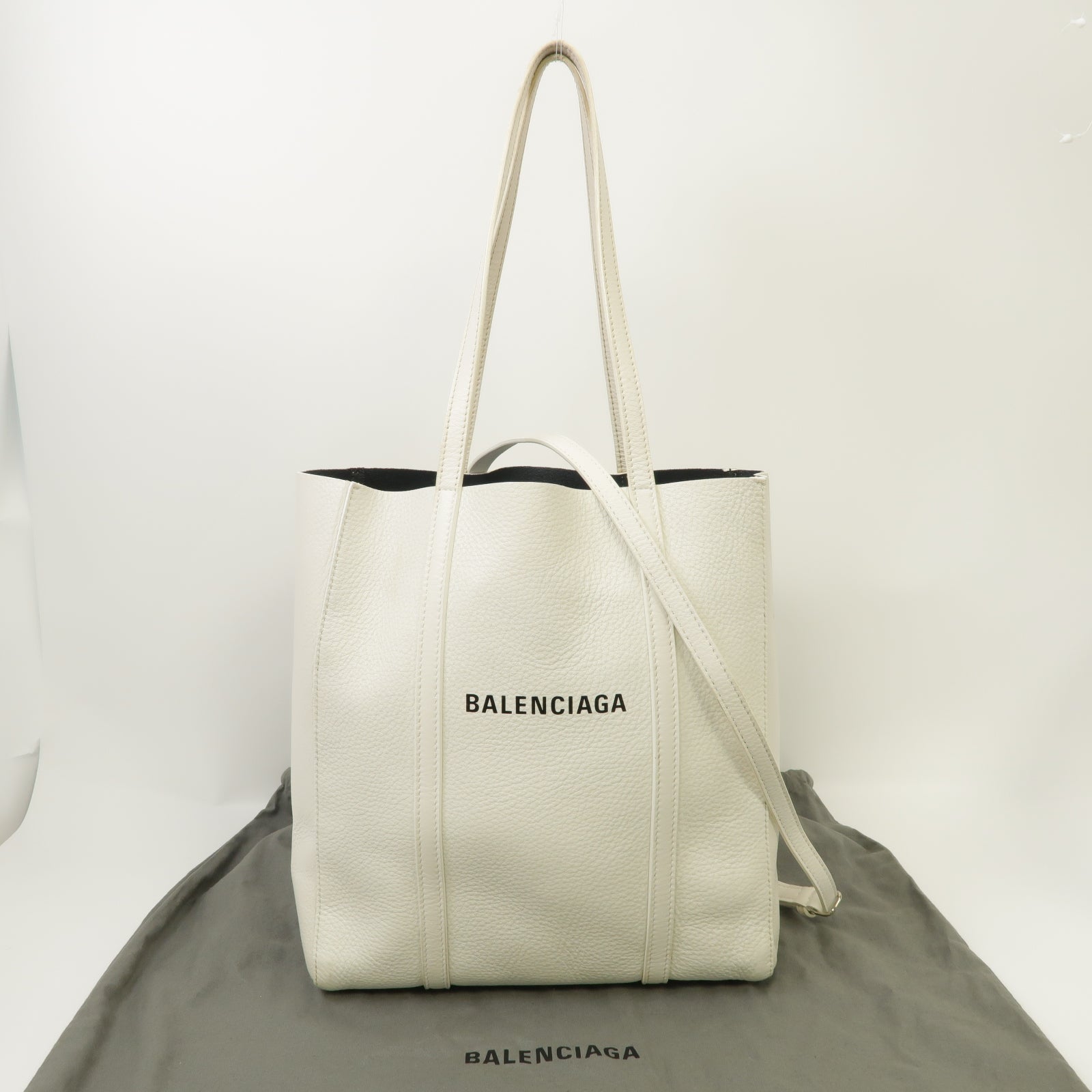 BALENCIAGA 牛皮皮革Everyday銀扣手挽肩背兩用袋白色