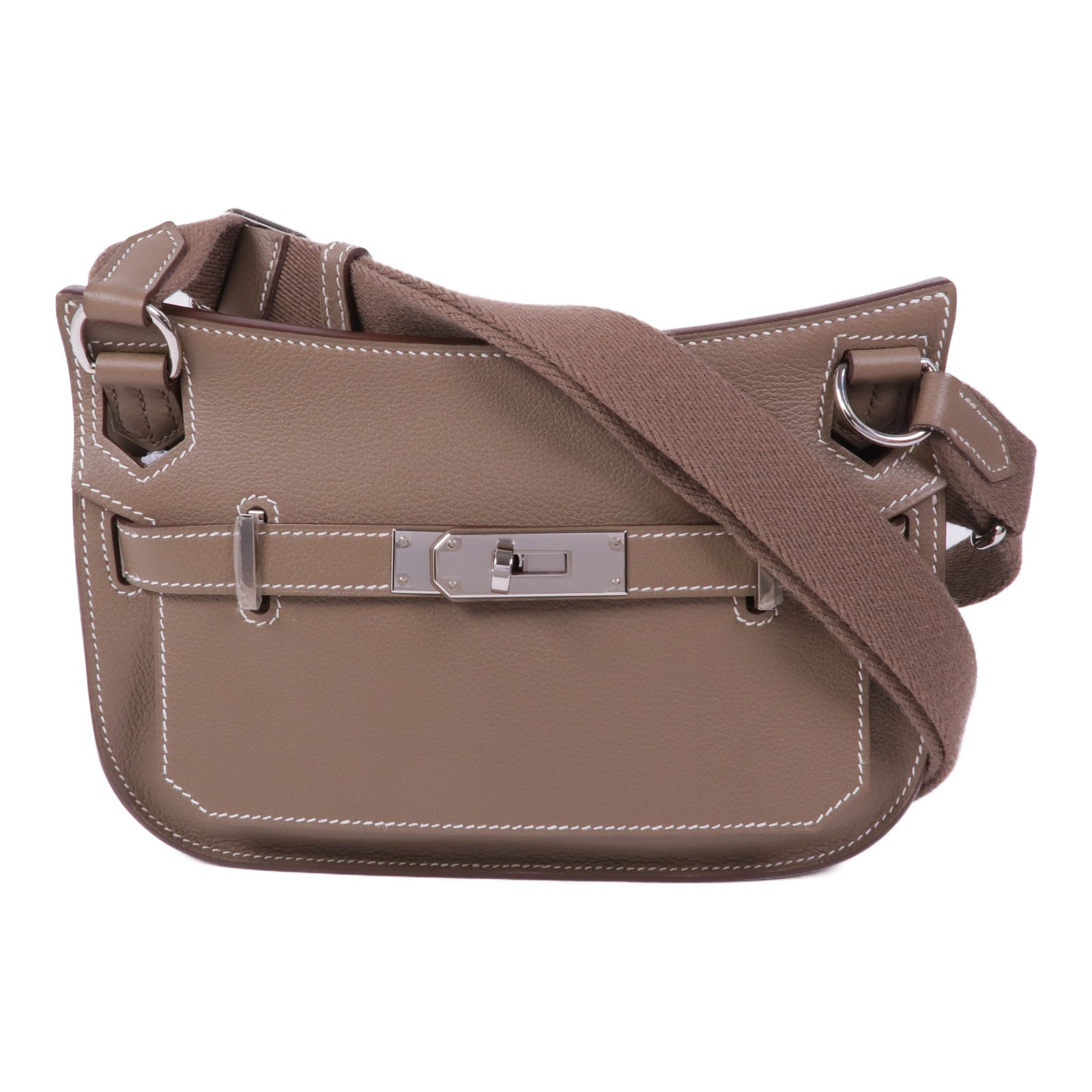 HERMES Evercolor皮革Mini Jypsiere銀扣肩背袋Etoupe