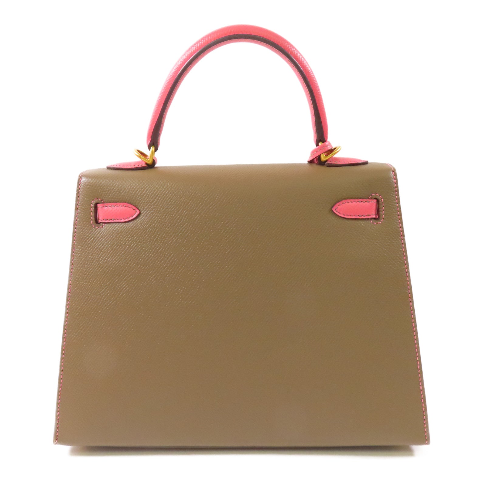 HERMES Epsom皮革Kelly 25金扣手挽肩背兩用袋Etoupe/Rose Azalee