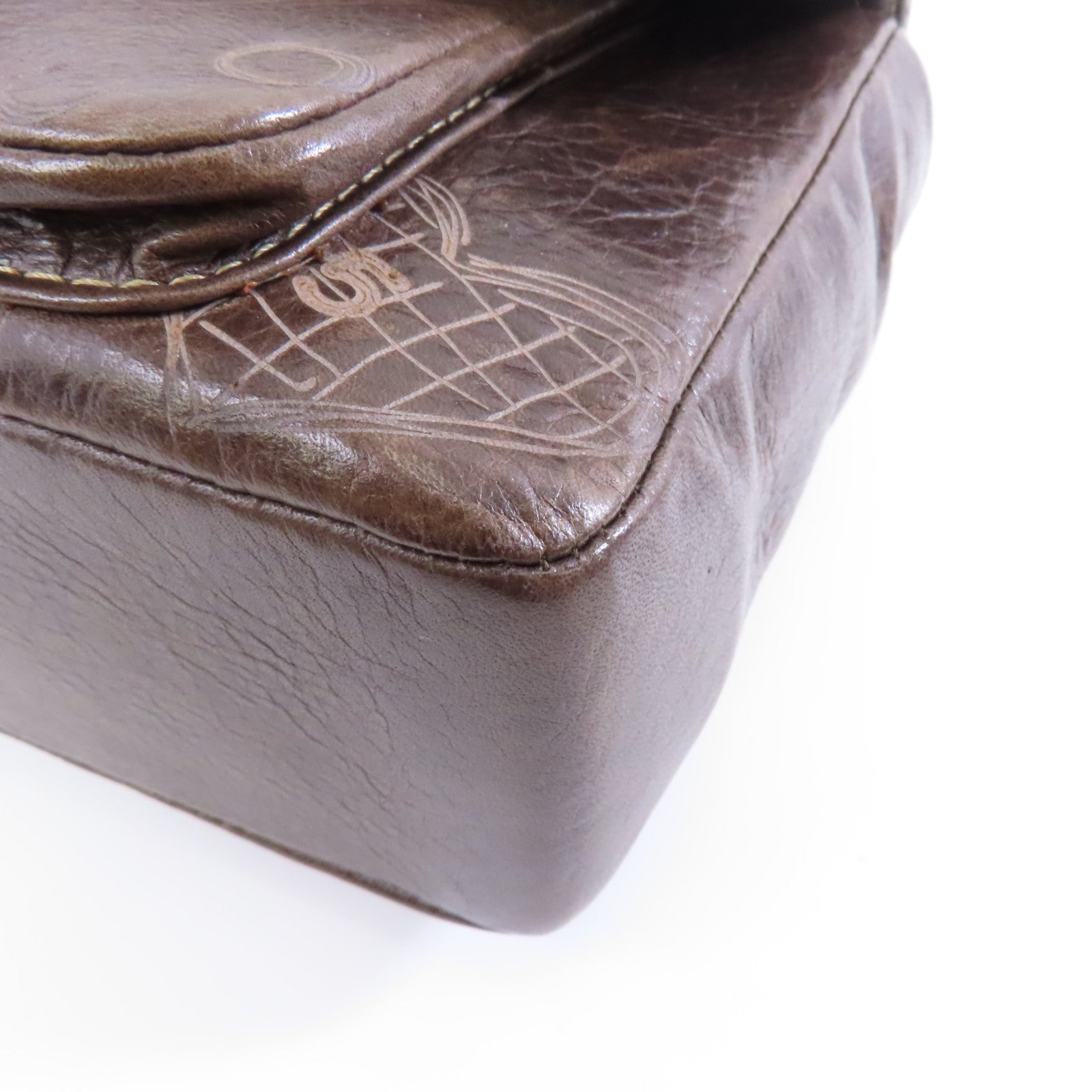 CHANEL 牛皮皮革Shoulder Bag銀扣肩背袋啡色