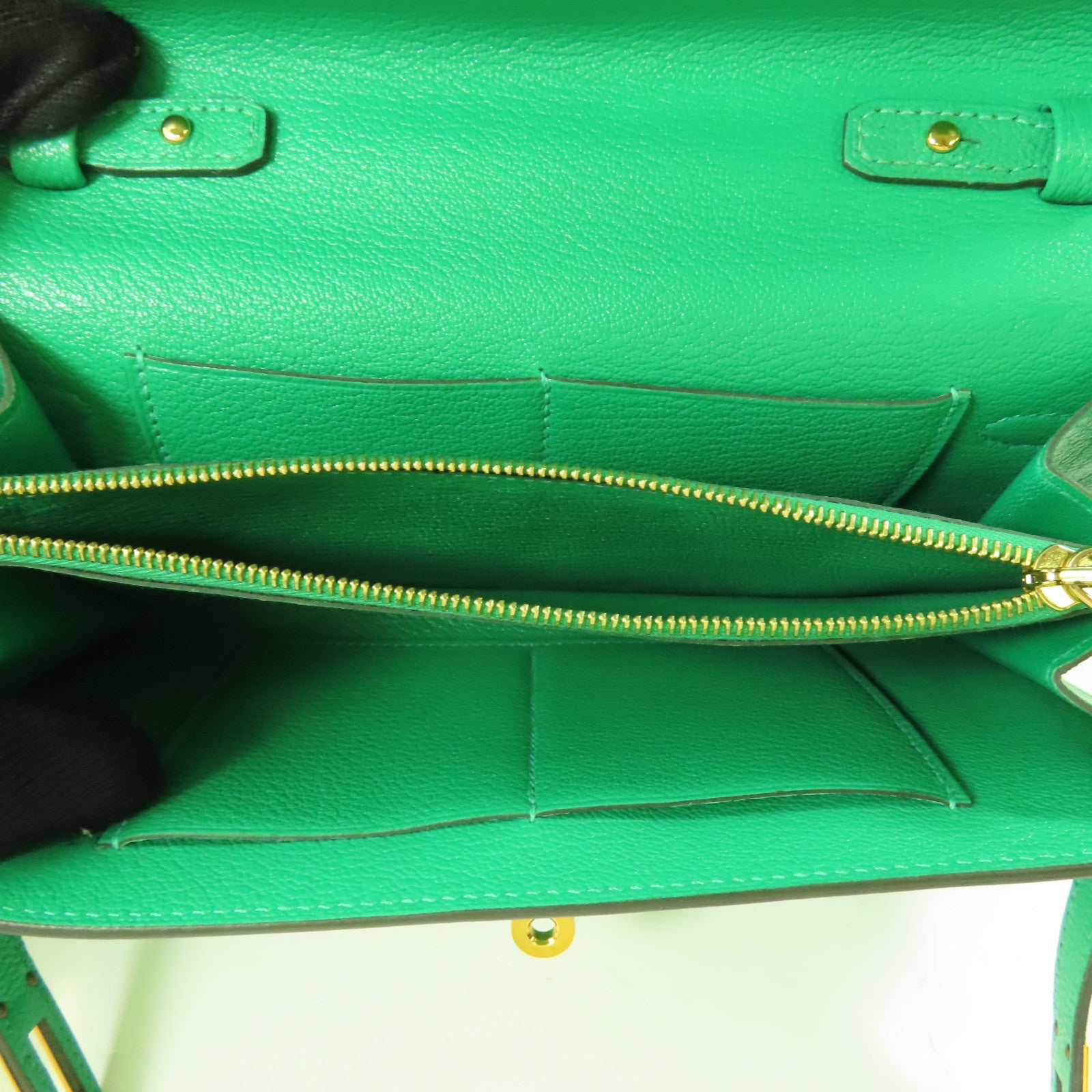 HERMES Chevre皮革Kelly To Go金扣肩背袋6W Menthe/綠色