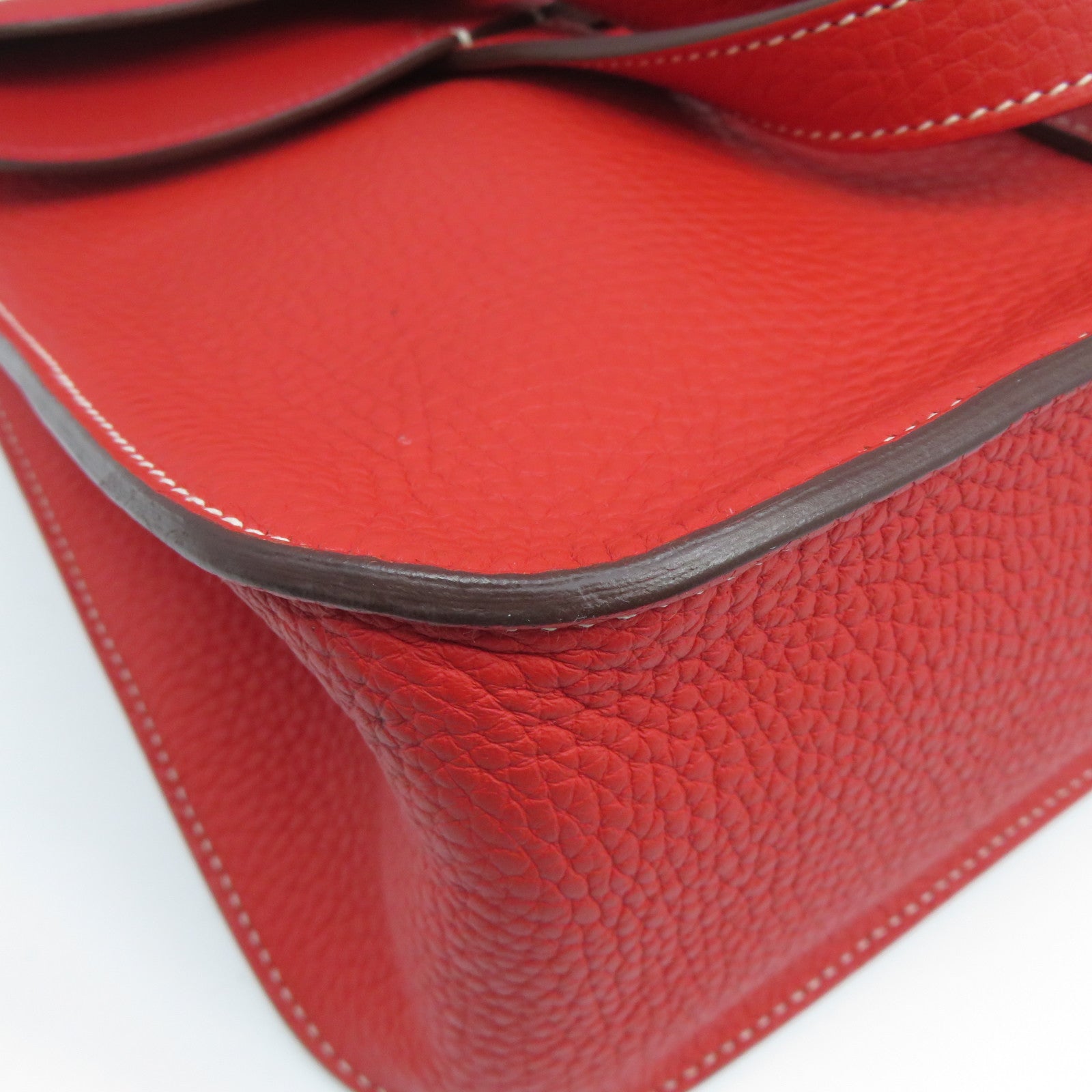 HERMES 【激減優惠】Clemence皮革Halzan 31銀扣手挽肩背兩用袋Rouge Pivoine牡丹紅色