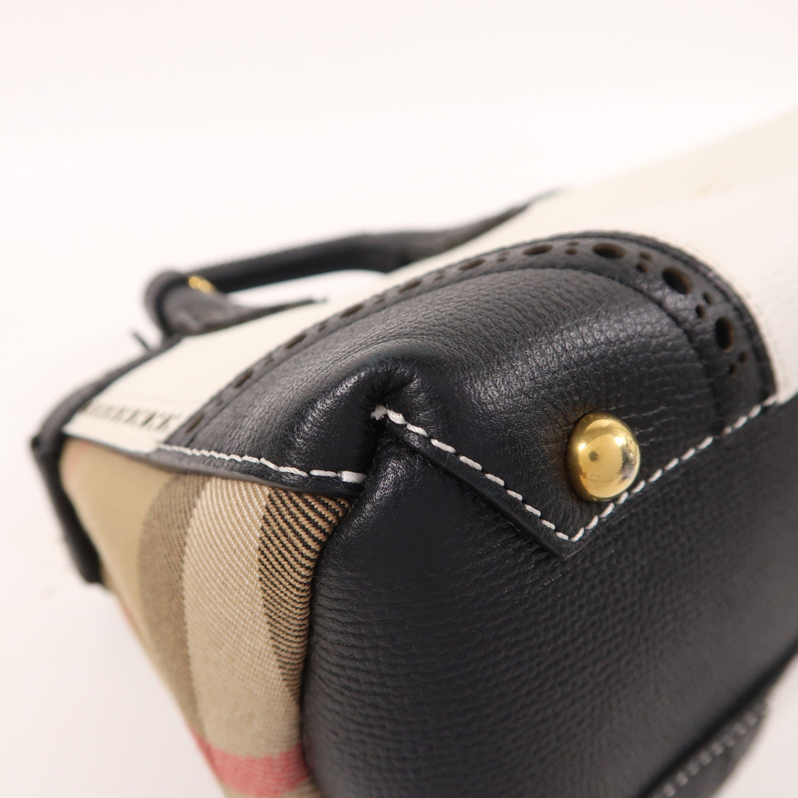 BURBERRY 牛皮皮革/帆布2 Way Shoulder金扣手挽肩背兩用袋