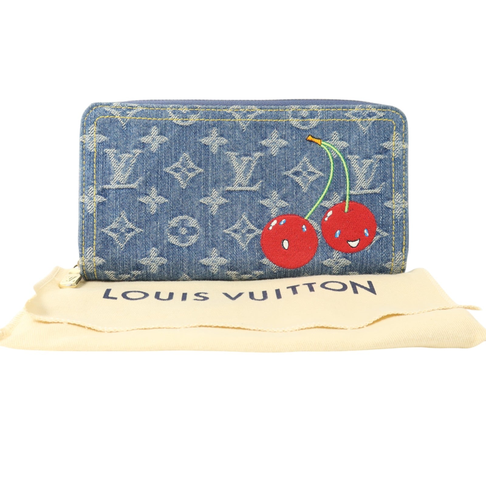 LOUIS VUITTON Monogram Denim/Cherry Takashi Murakami Long Wallet金扣長錢包