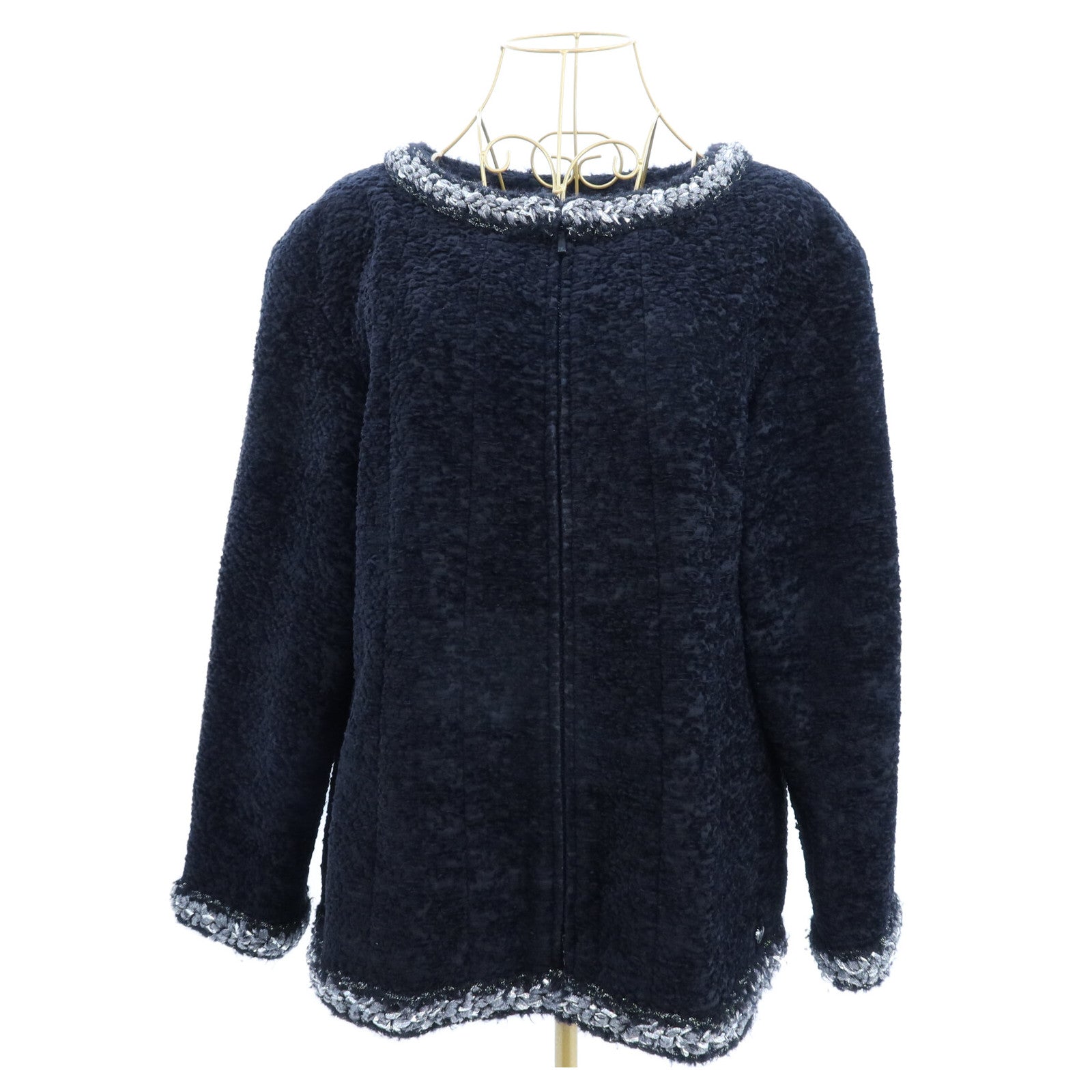 CHANEL Silk/Acrylique Collarless Jacket外套