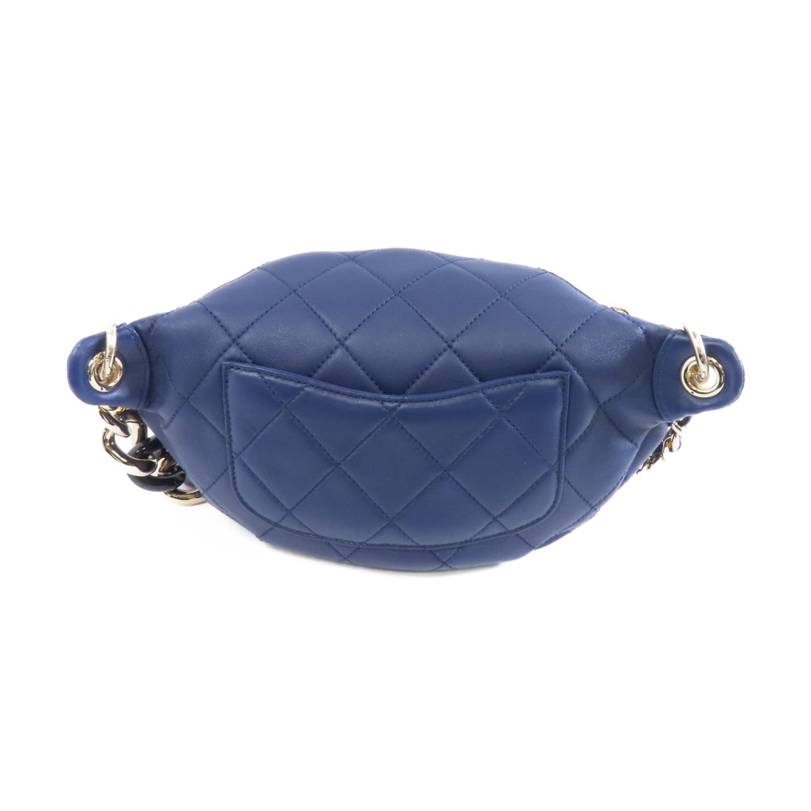 CHANEL 菱格牛皮皮革Waist Bag金扣腰包藍色