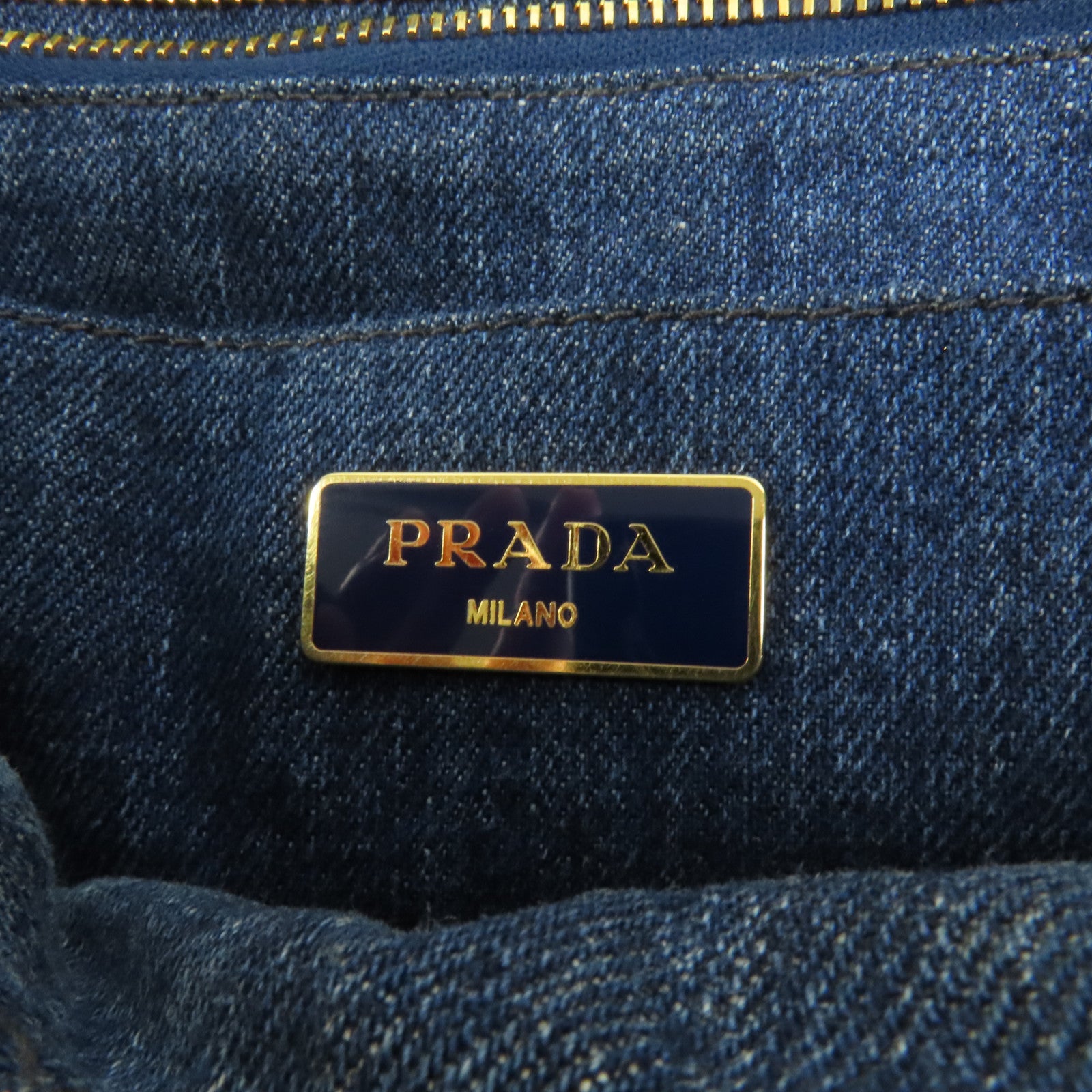 PRADA Denim Canapa Tote L金扣手挽袋