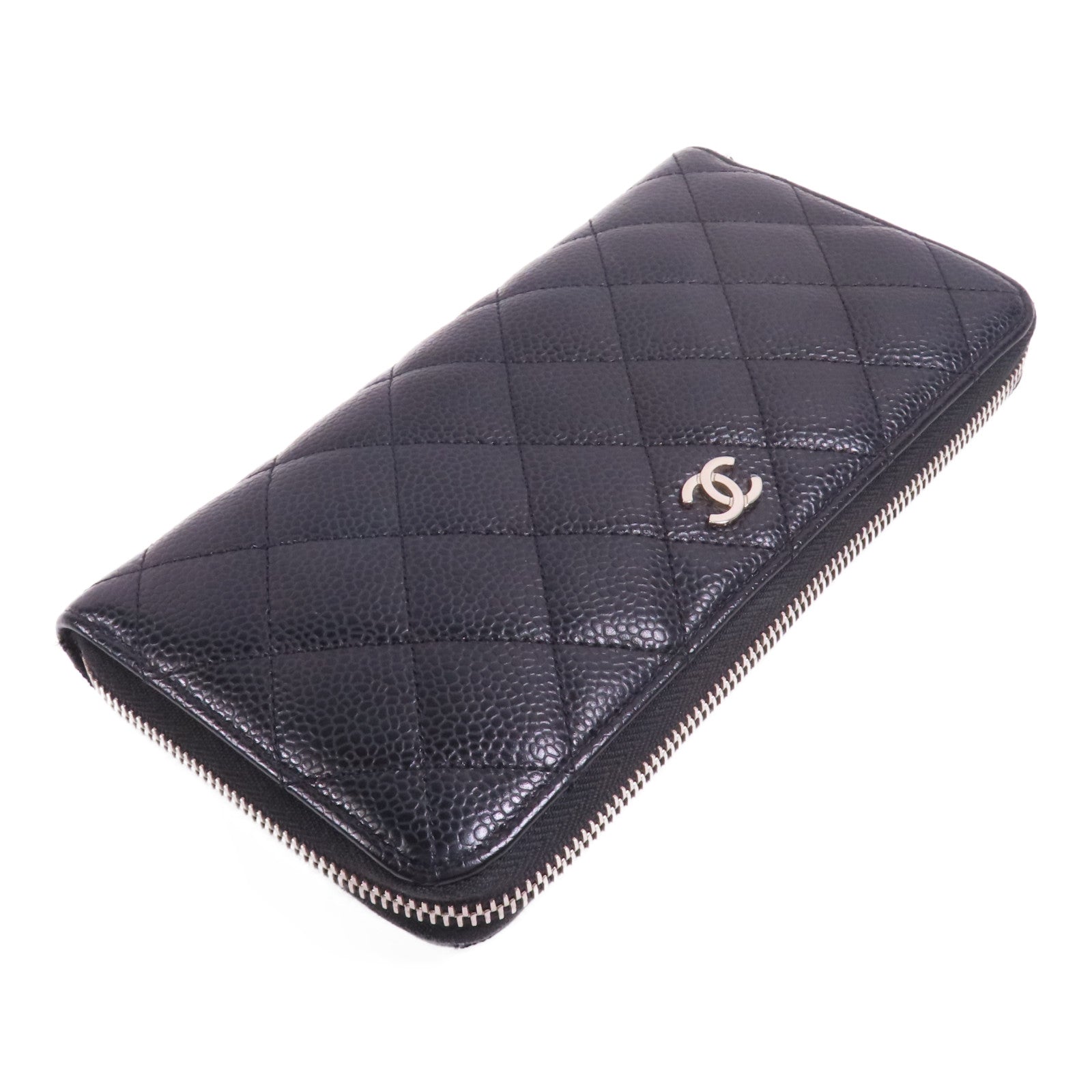 CHANEL CC SHW Long Wallet A50097 Calfskin Leather Black