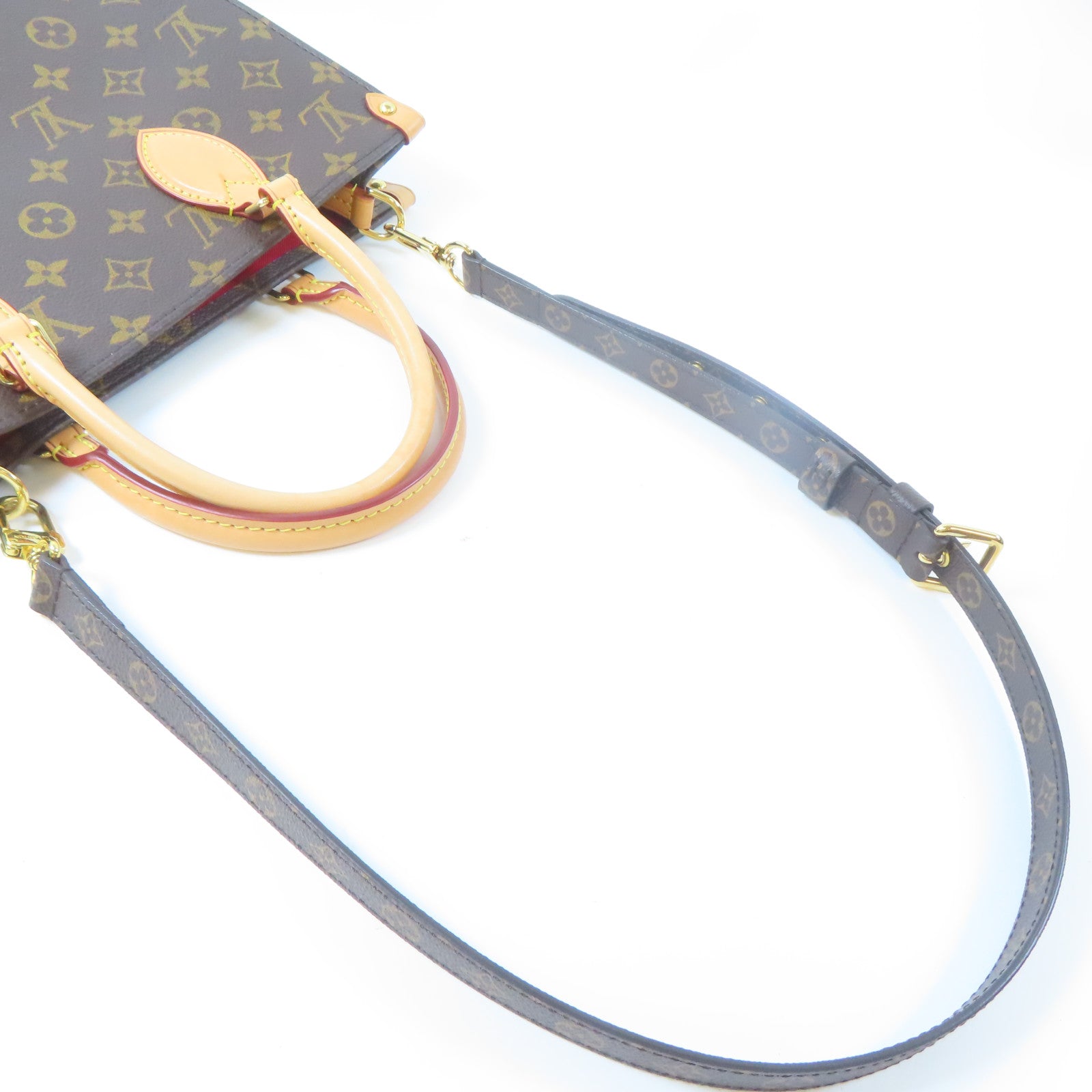 LOUIS VUITTON Monogram Sac Plat Tote金扣手挽肩背兩用袋啡色