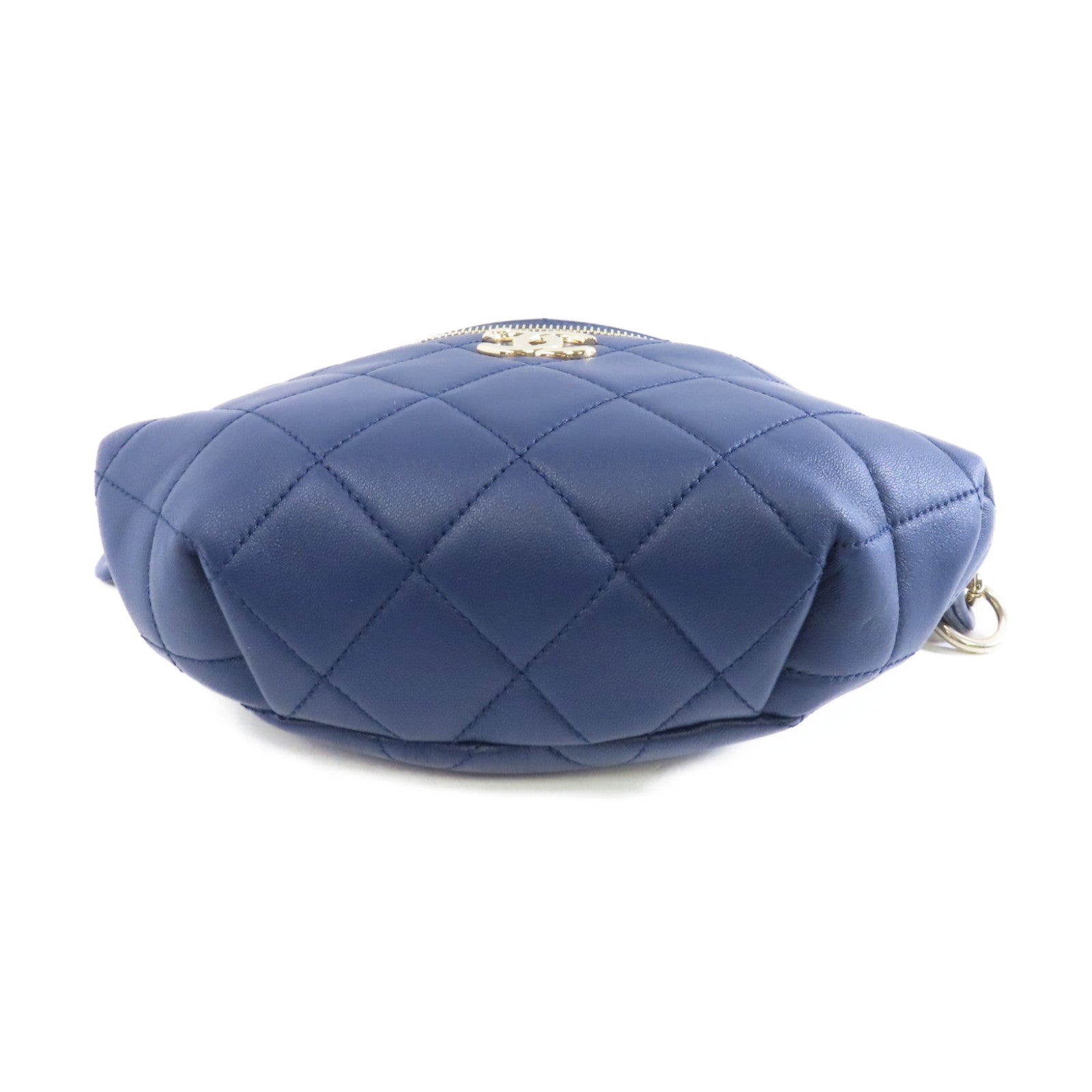 CHANEL 菱格牛皮皮革Waist Bag金扣腰包藍色