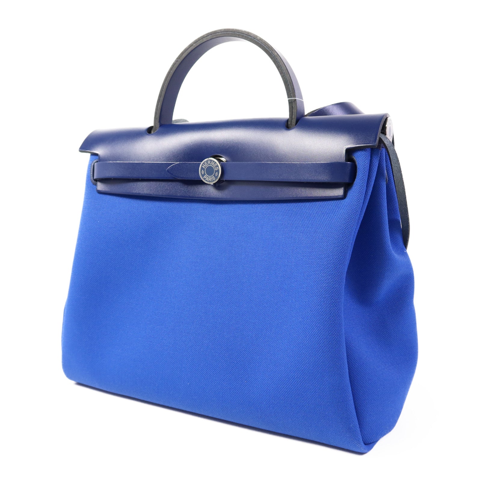 HERMES【激減優惠】 帆布Herbag PM銀扣手挽肩背兩用袋Bleu Billard