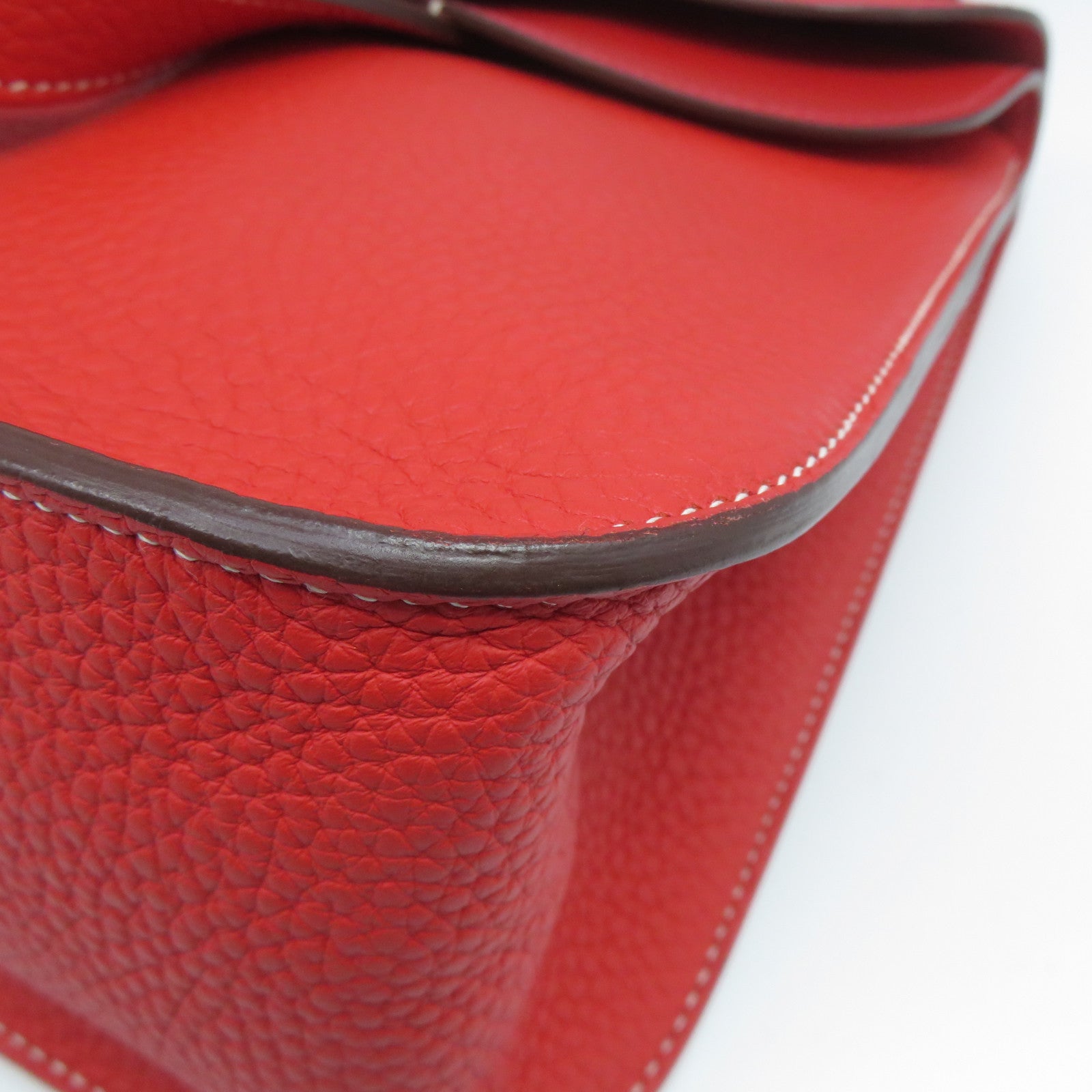 HERMES 【激減優惠】Clemence皮革Halzan 31銀扣手挽肩背兩用袋Rouge Pivoine牡丹紅色