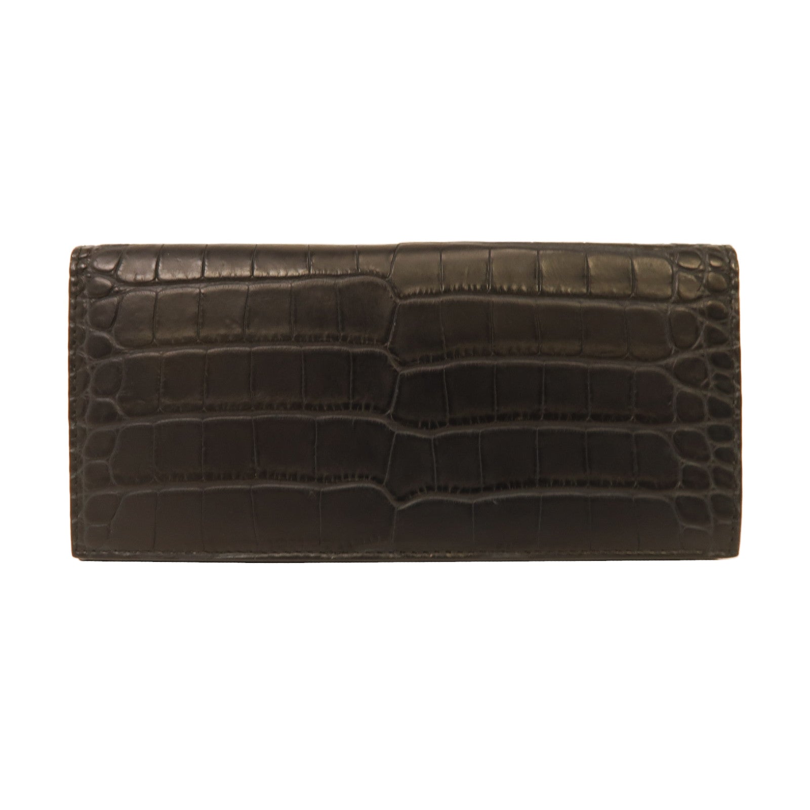 BOTTEGA VENETA 鱷魚皮革Folded Long Wallet折疊長錢包黑色