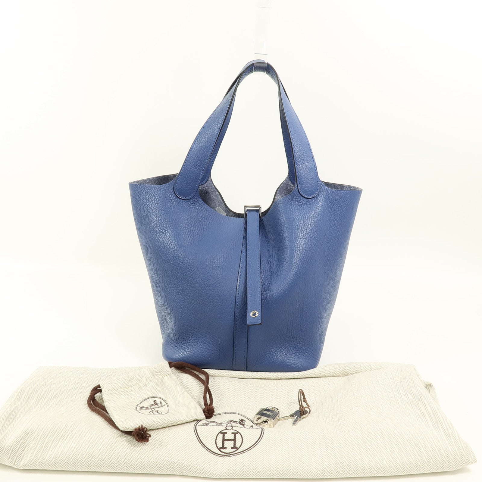 HERMES Clemence皮革Picotin MM手挽袋Bleu Agate
