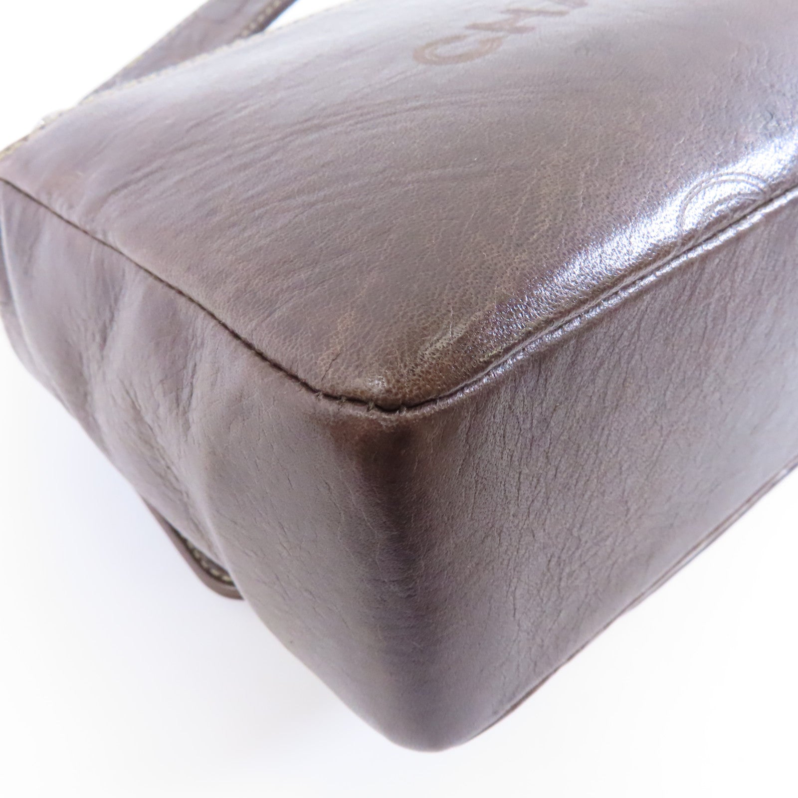 CHANEL 牛皮皮革Shoulder Bag銀扣肩背袋啡色