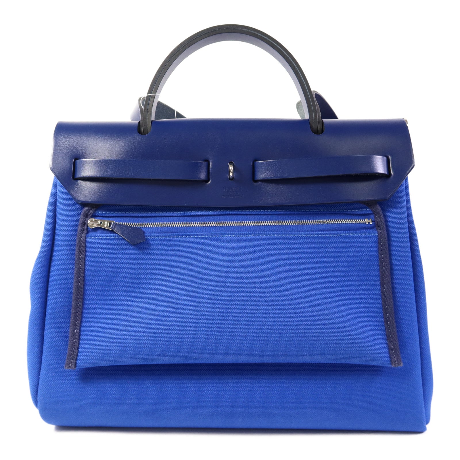 HERMES【激減優惠】 帆布Herbag PM銀扣手挽肩背兩用袋Bleu Billard