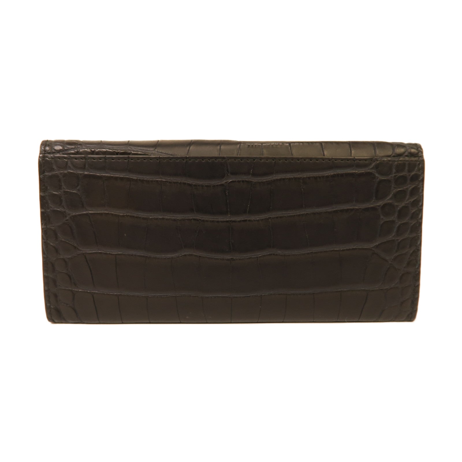 BOTTEGA VENETA 鱷魚皮革Folded Long Wallet折疊長錢包黑色