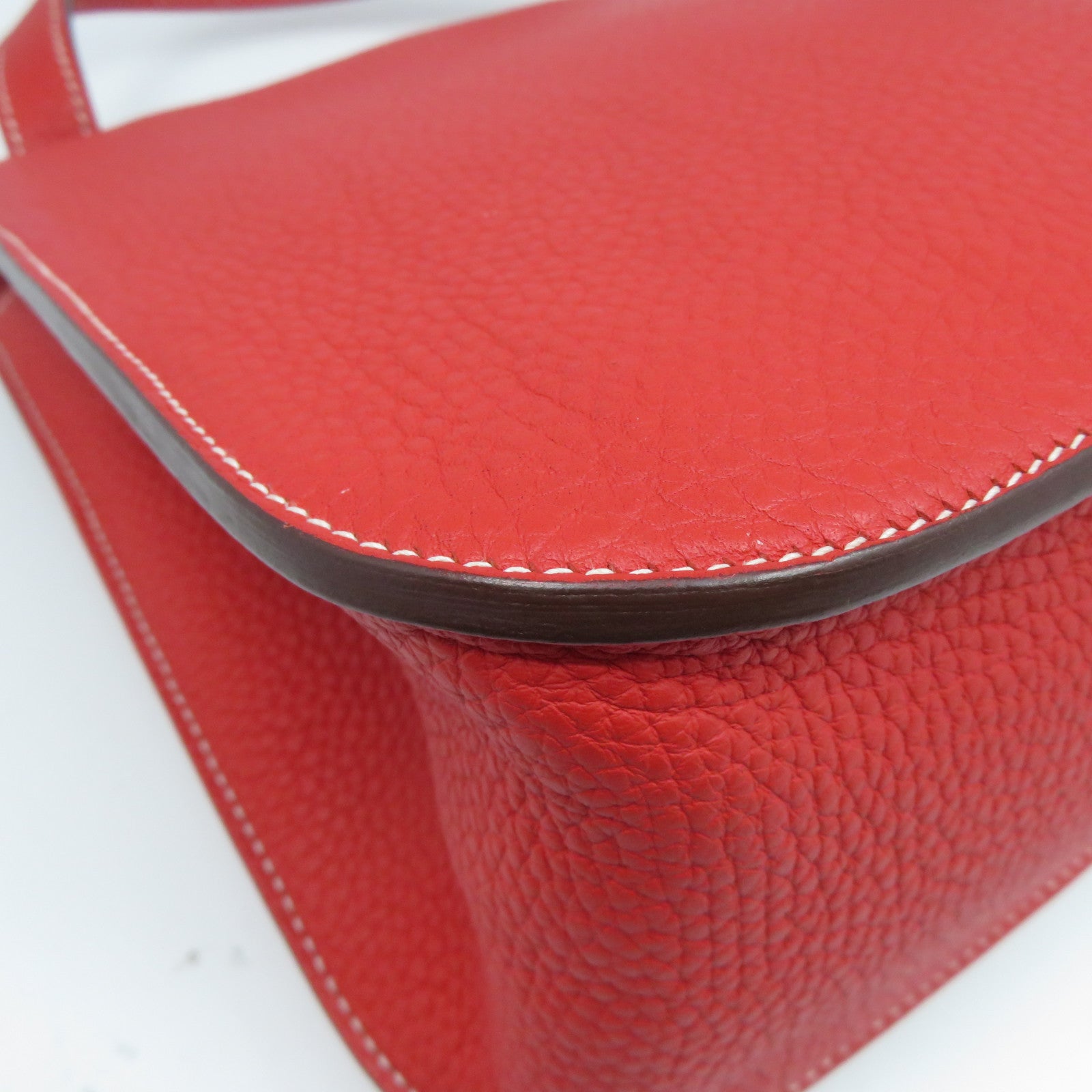 HERMES 【激減優惠】Clemence皮革Halzan 31銀扣手挽肩背兩用袋Rouge Pivoine牡丹紅色