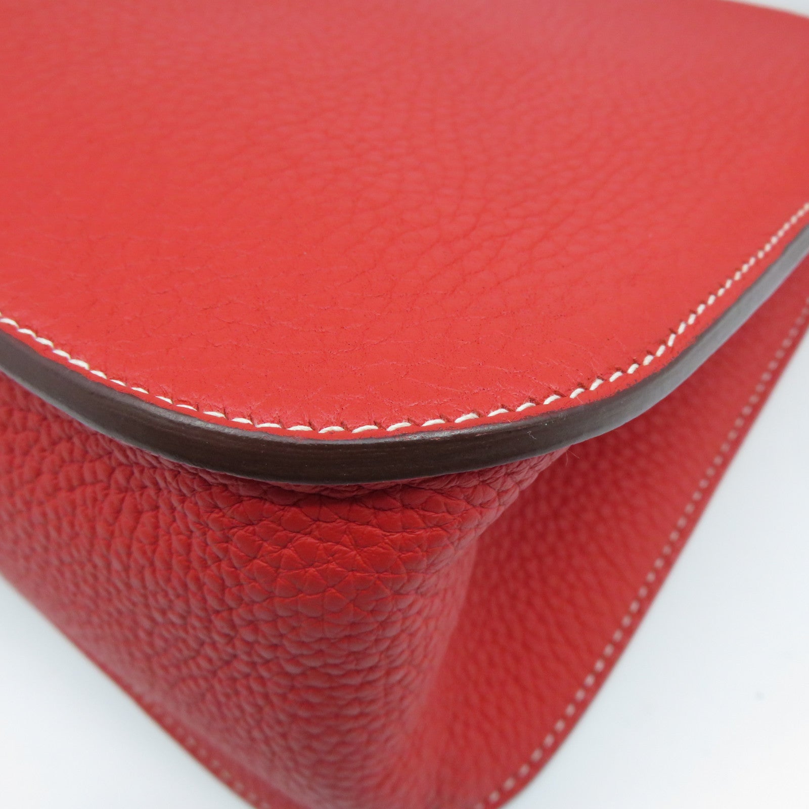 HERMES 【激減優惠】Clemence皮革Halzan 31銀扣手挽肩背兩用袋Rouge Pivoine牡丹紅色