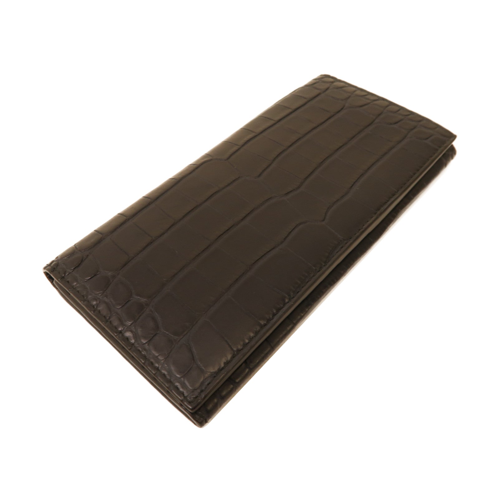 BOTTEGA VENETA 鱷魚皮革Folded Long Wallet折疊長錢包黑色