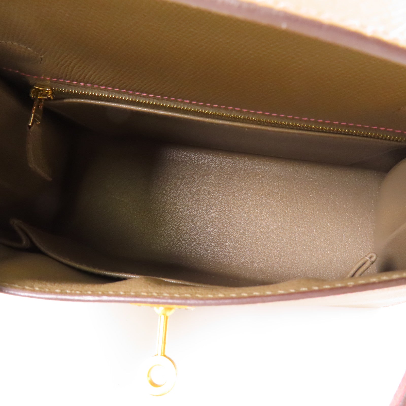 HERMES Epsom皮革Kelly 25金扣手挽肩背兩用袋Etoupe/Rose Azalee