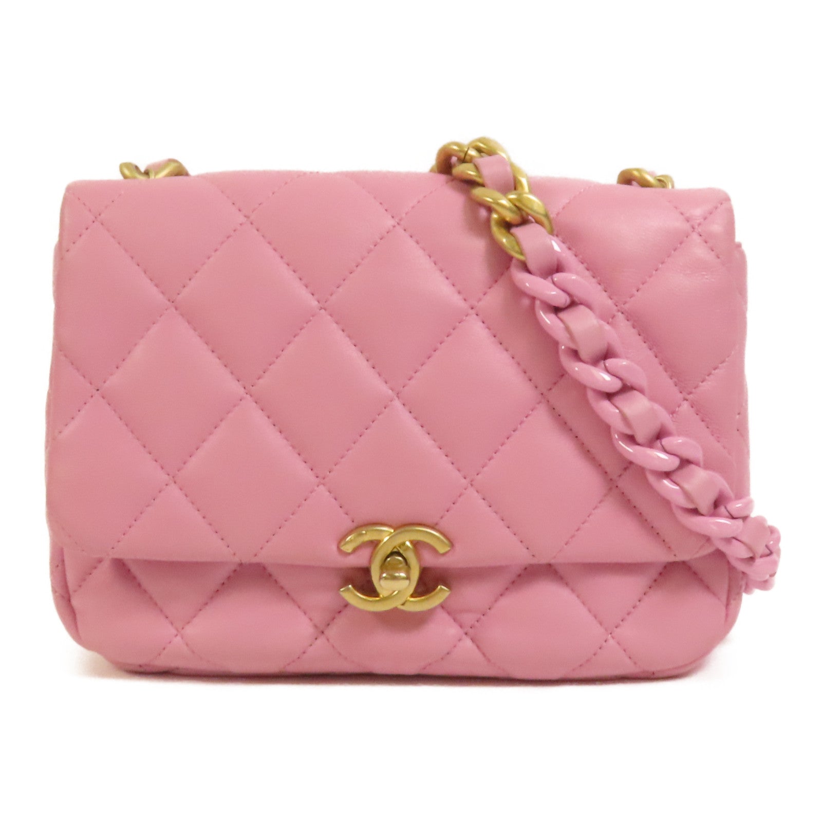 CHANEL 羊皮皮革Chain Shoulder金扣鏈帶肩背袋