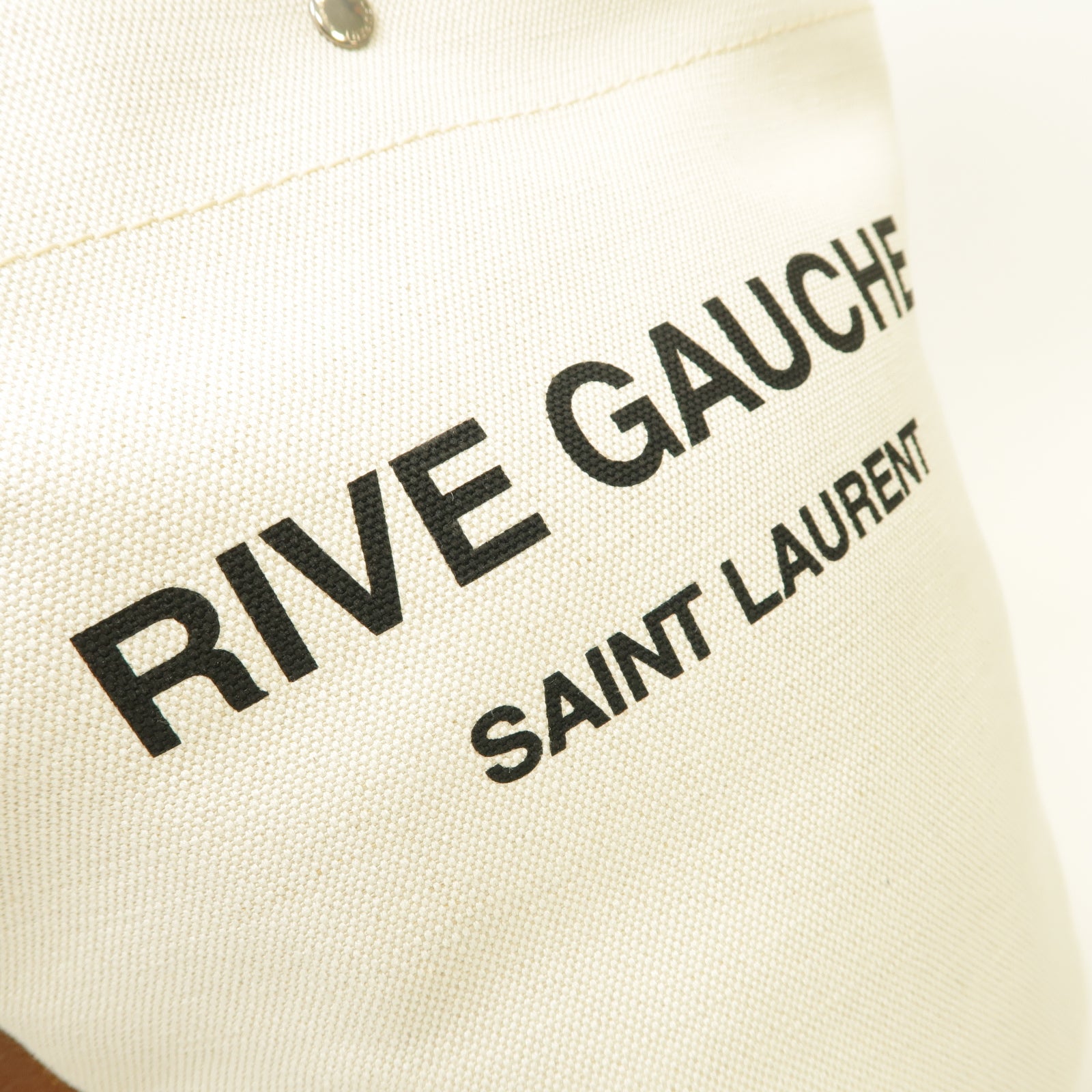 SAINT LAURENT 【激減優惠】帆布/牛皮皮革Sac Seau Rive銀扣肩背袋白色/啡色